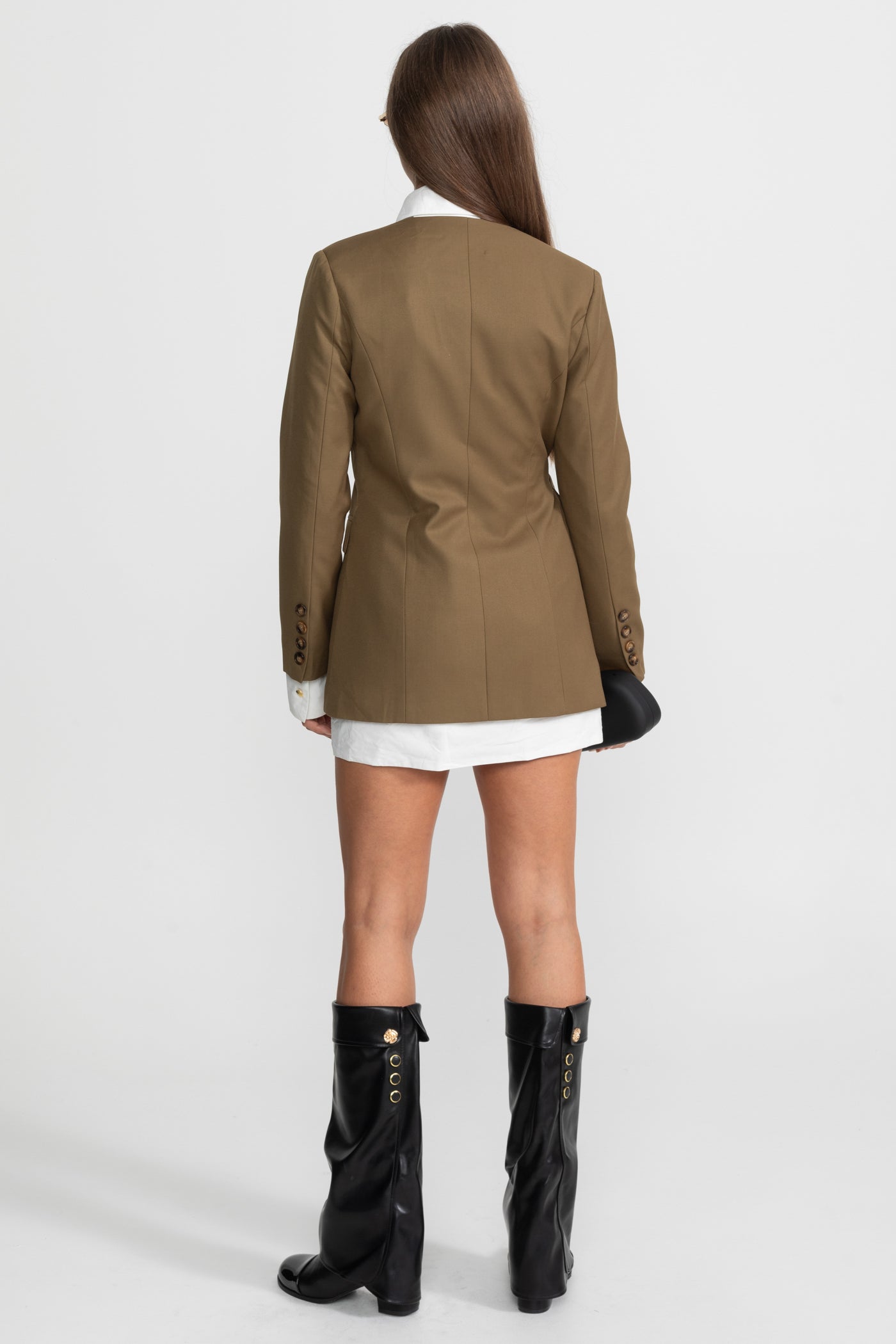 Asymmetric Structured Blazer With Side Buckle Detail – Olive