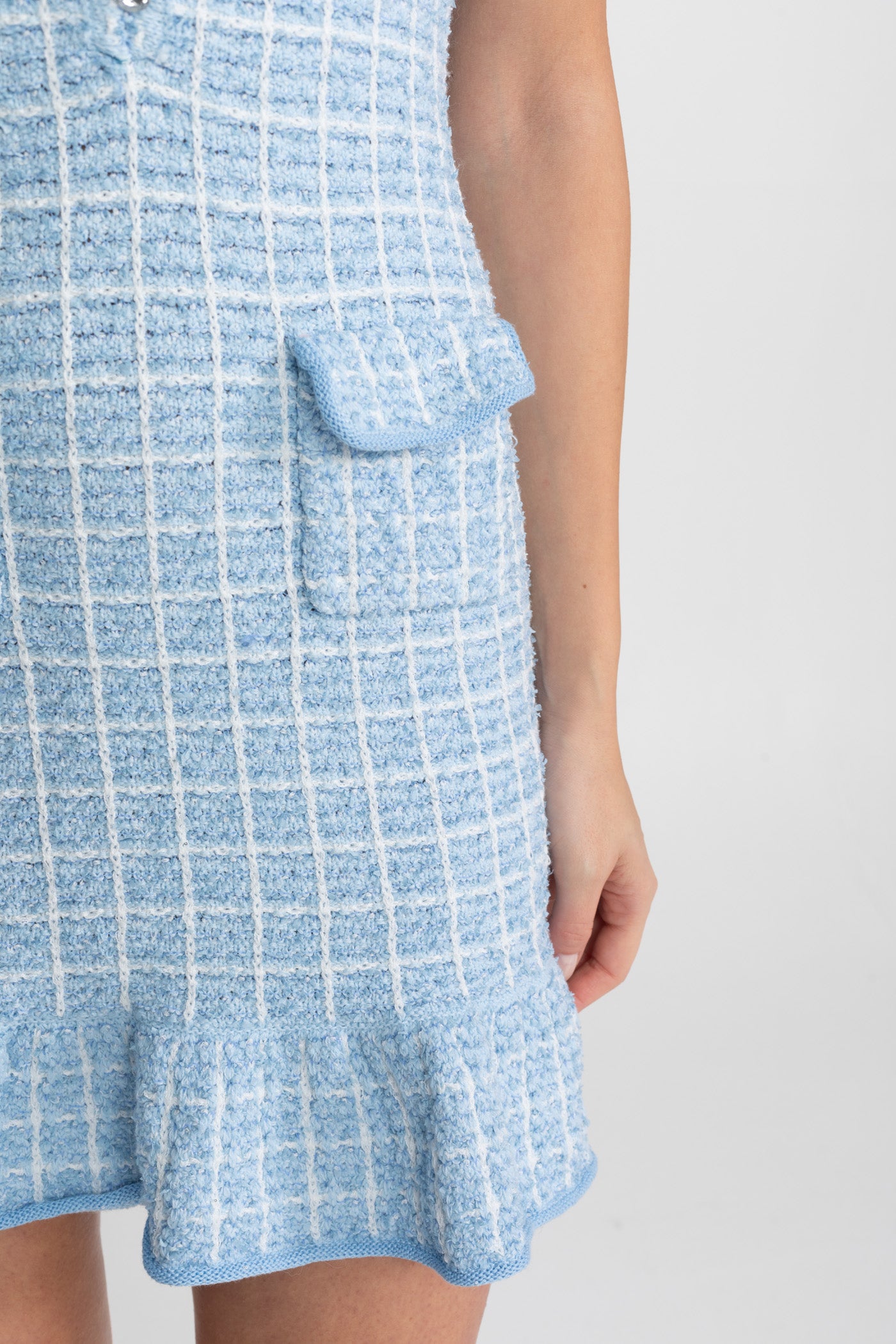 Abito Mini in Tweed Testurizzato con Dettaglio a Fiocco – Baby Blue