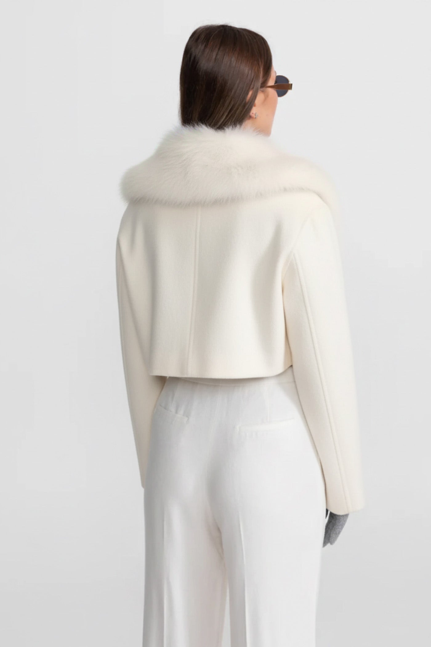 Wool Cropped Jacket with Fox Fur Collar – Ivoire