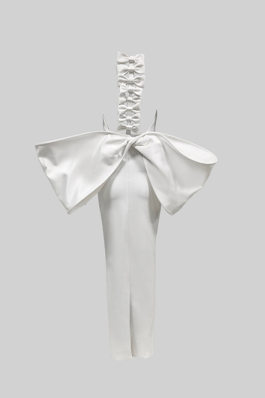 Abito Elegante con Dettagli a Fiocco sul Retro - Bianco