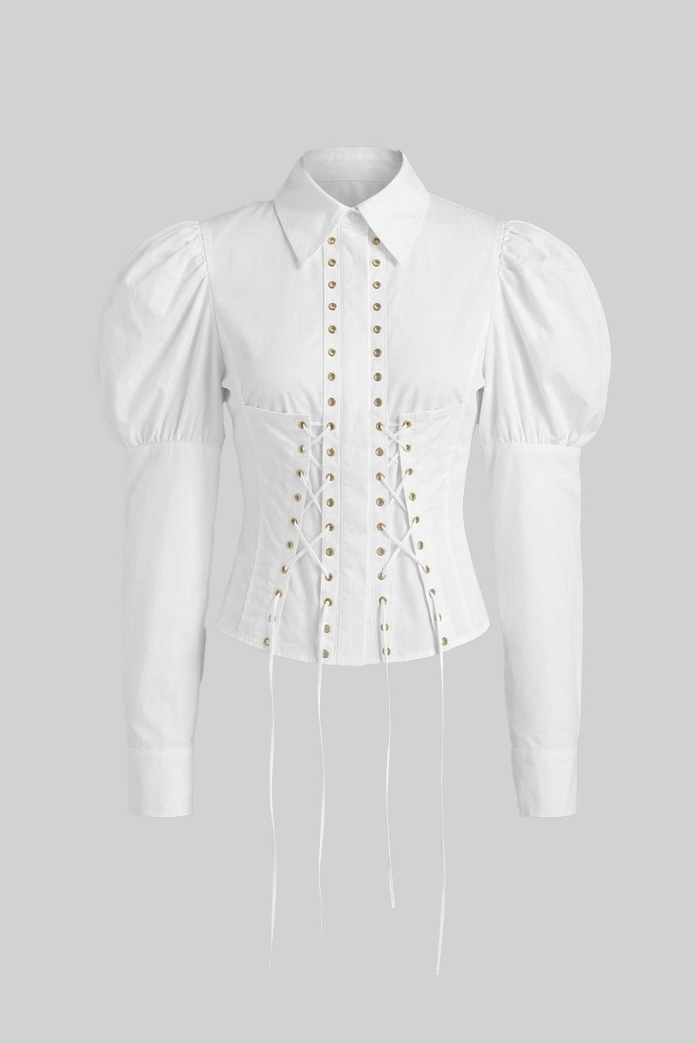 Camicia a Maniche Lunghe con Dettaglio Corsetto allacciato - Bianco