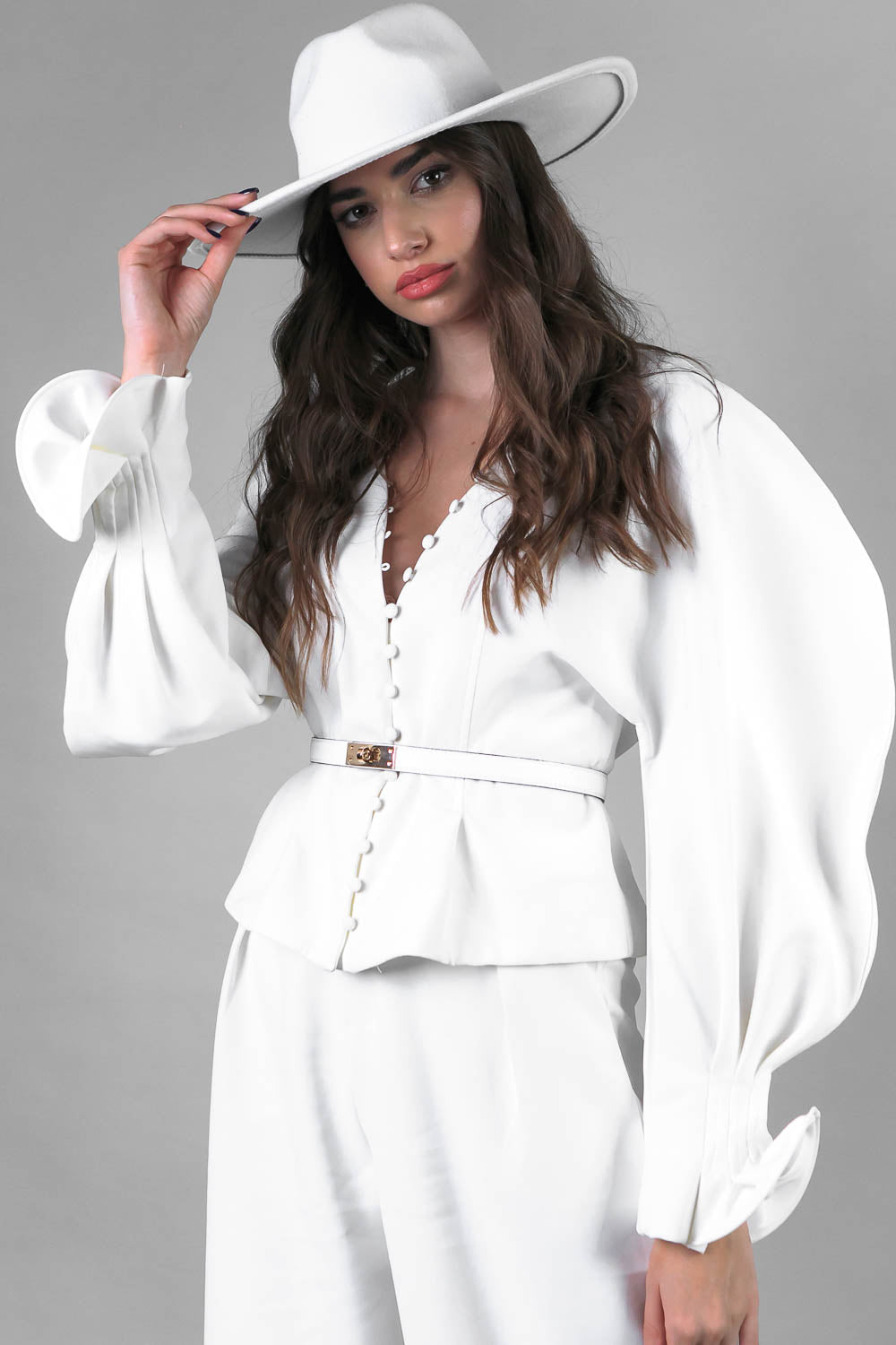 Cintura Sottile con Dettagli Dorati - Bianco