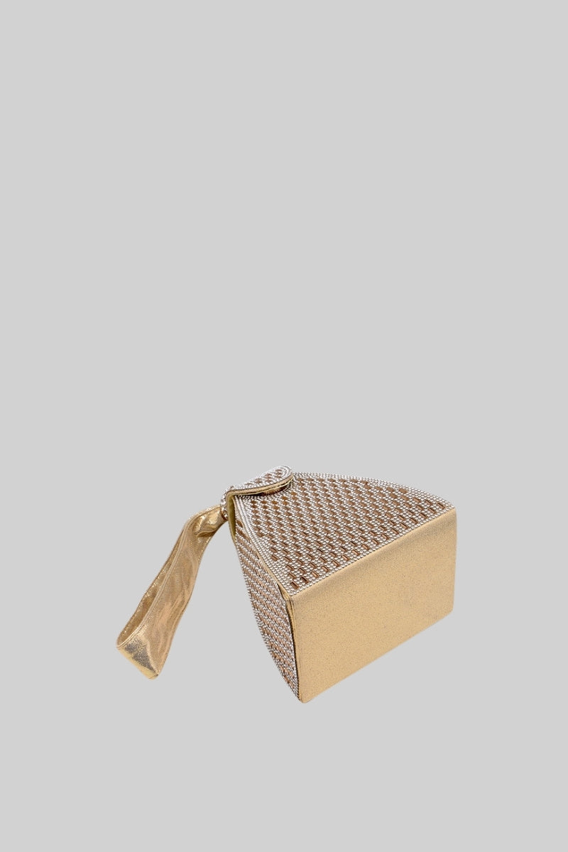 Borsa metallica con pietre dorate in modello triangolare - oro 