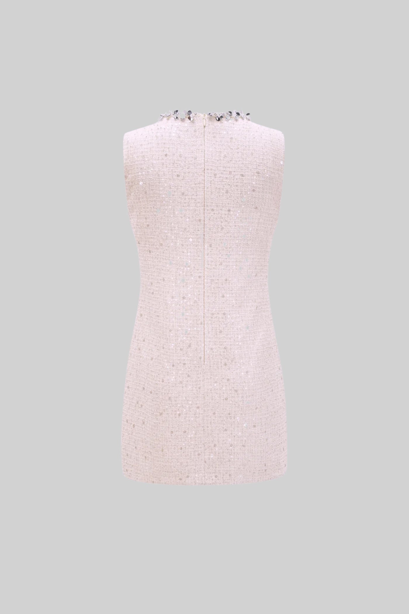 Textured Sleeveless Mini Dress With Sparkling Collar Details  - Pink