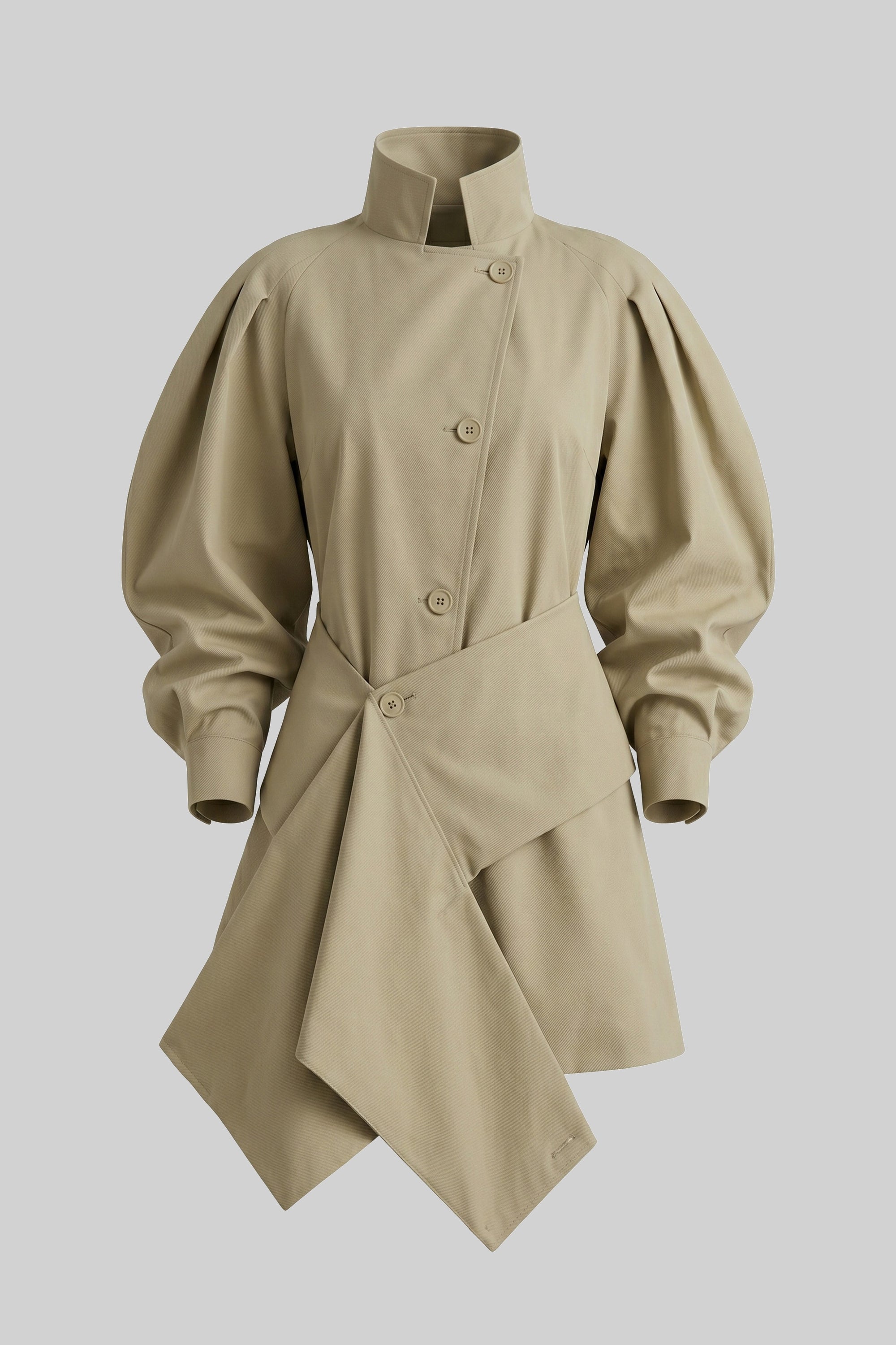 Giacca oversize con maniche a palloncino e cintura con orlo asimmetrico - Khaki 