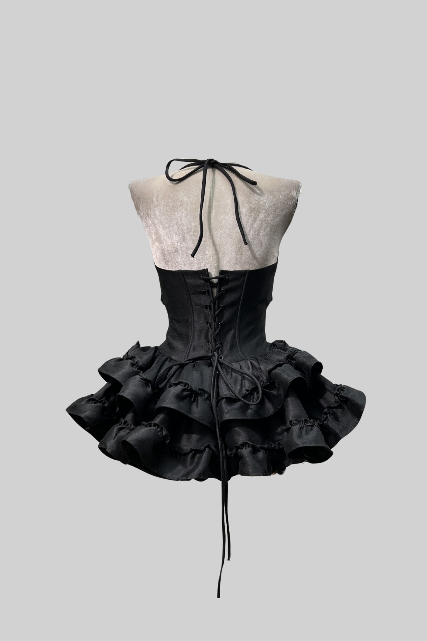 Abito senza maniche con corpetto stile corsetto e gonna svasata mini - Nero 