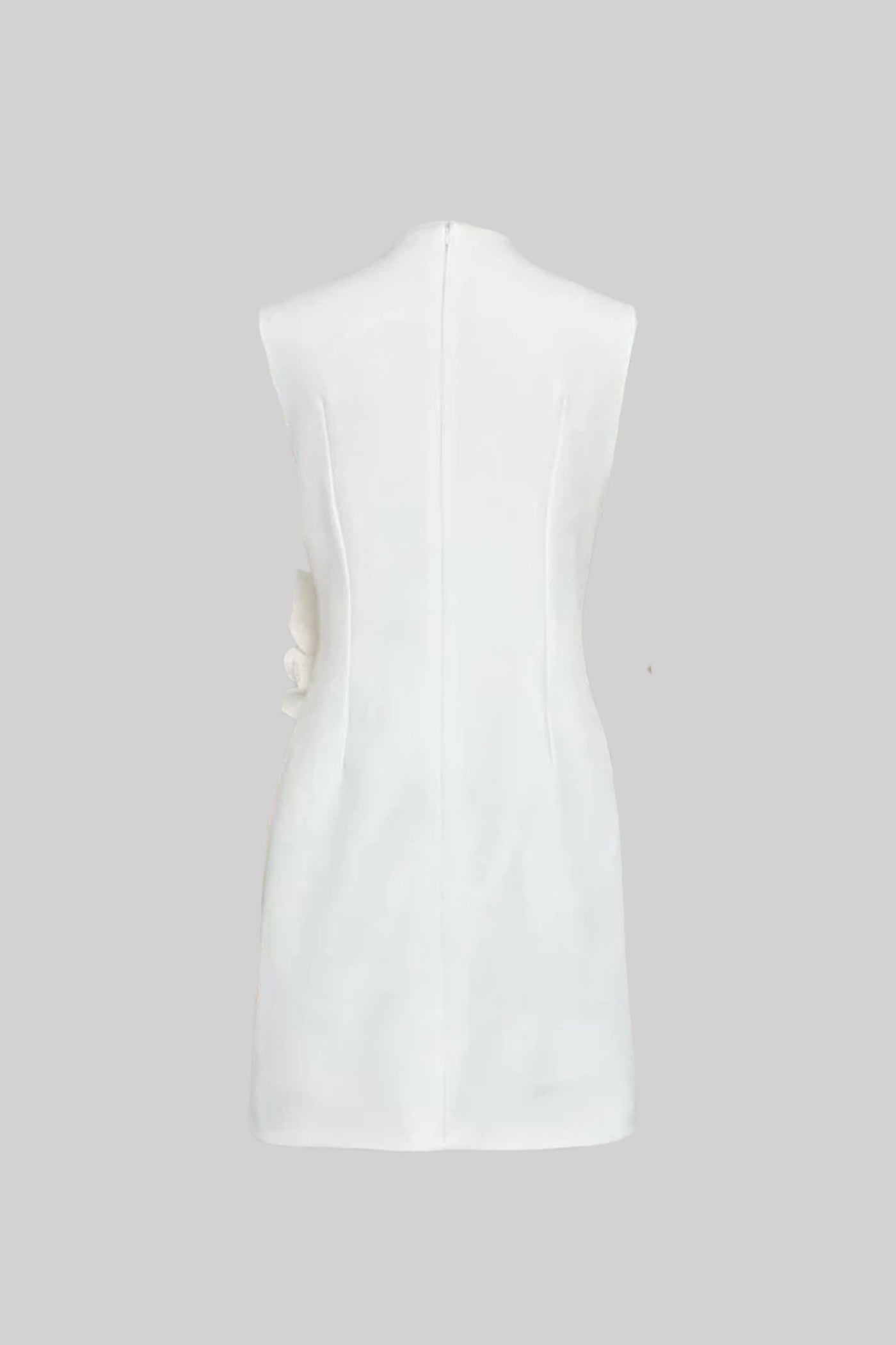 Abito Mini Senza Maniche con Scollo Rotondo e Applicazione Floreale 3D - Bianco 