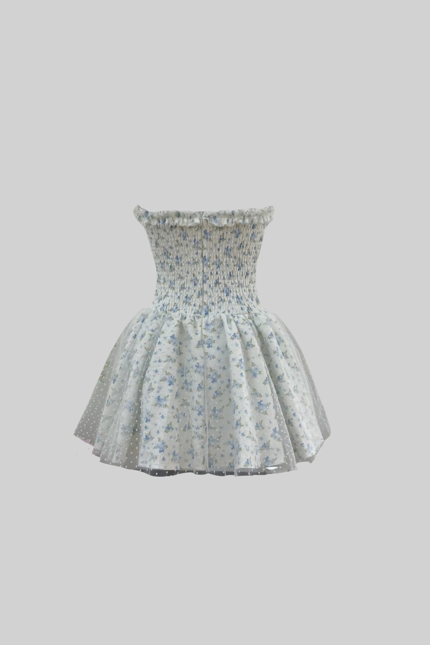 Corset Mini Dress With Sweetheart Neckline And Delicate Floral Pattern - White/Blue