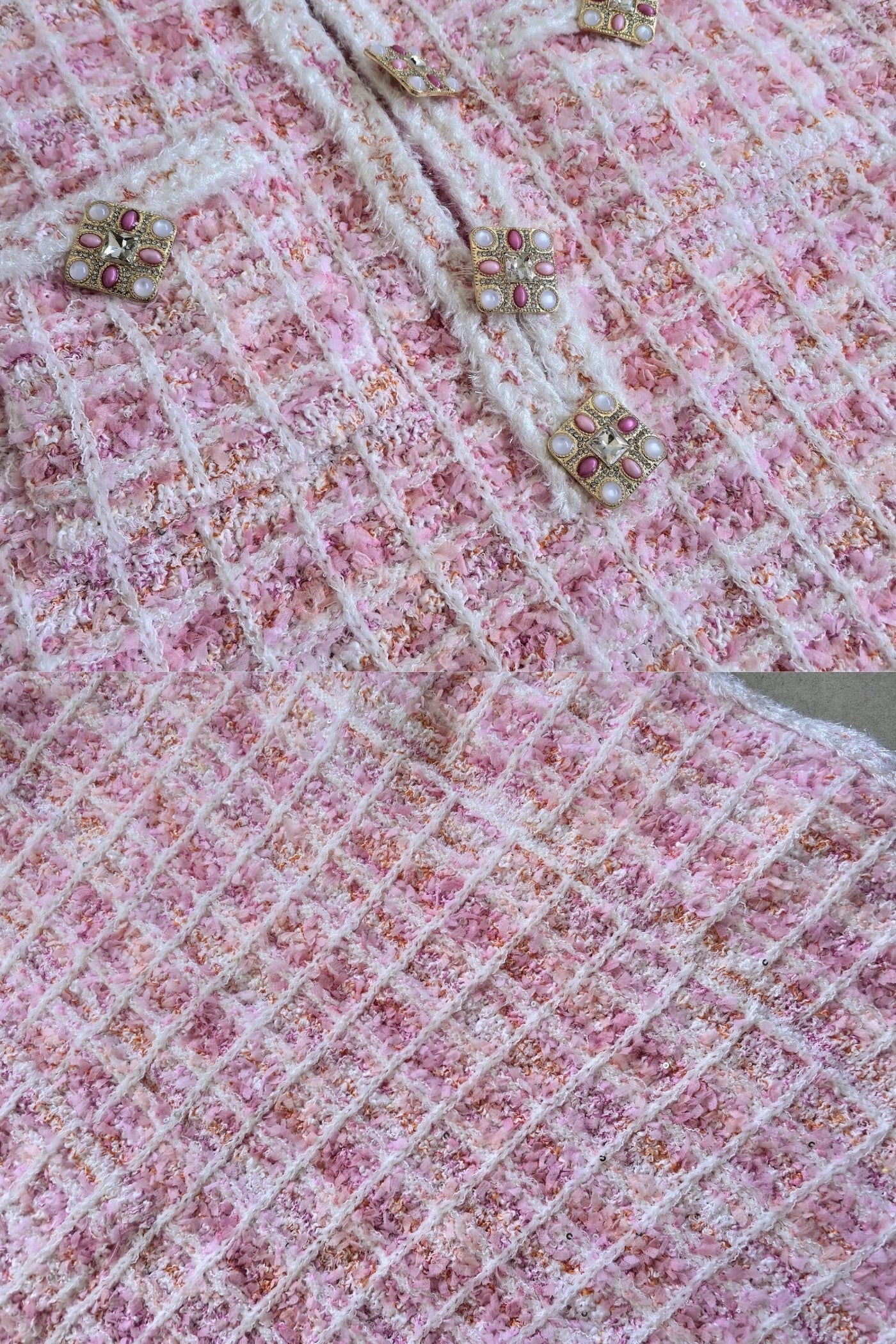 Abito Mini in Tweed con Bottoni Gioiello - Rosa 