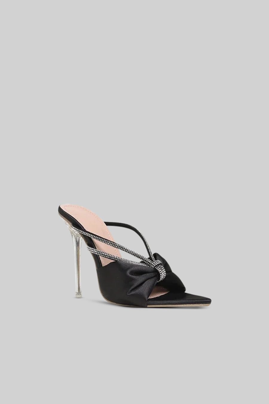 Sandali con tacco alto in raso decorato - Nero 