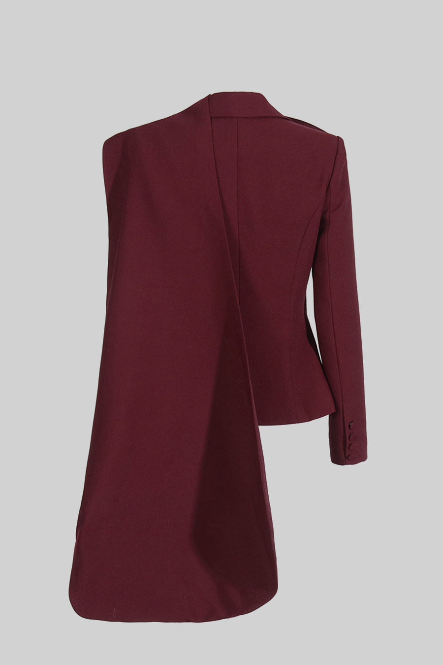 Modern Blazer With Asymmetrical Draped Scarf - Burgundy