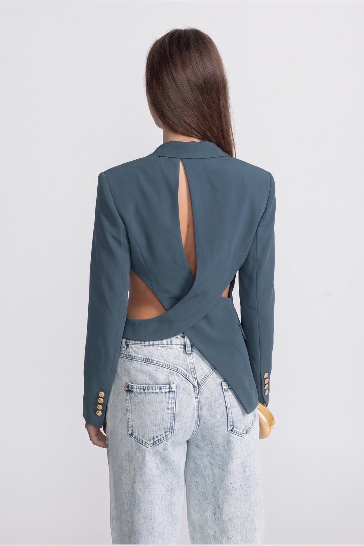 Blazer asimmetrico cut-out con dettaglio cintura - verde petrolio 