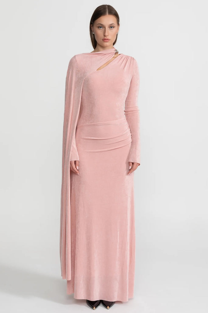 Abito Elegante Drappeggiato con Taglio Asimmetrico – Blush Pink 
