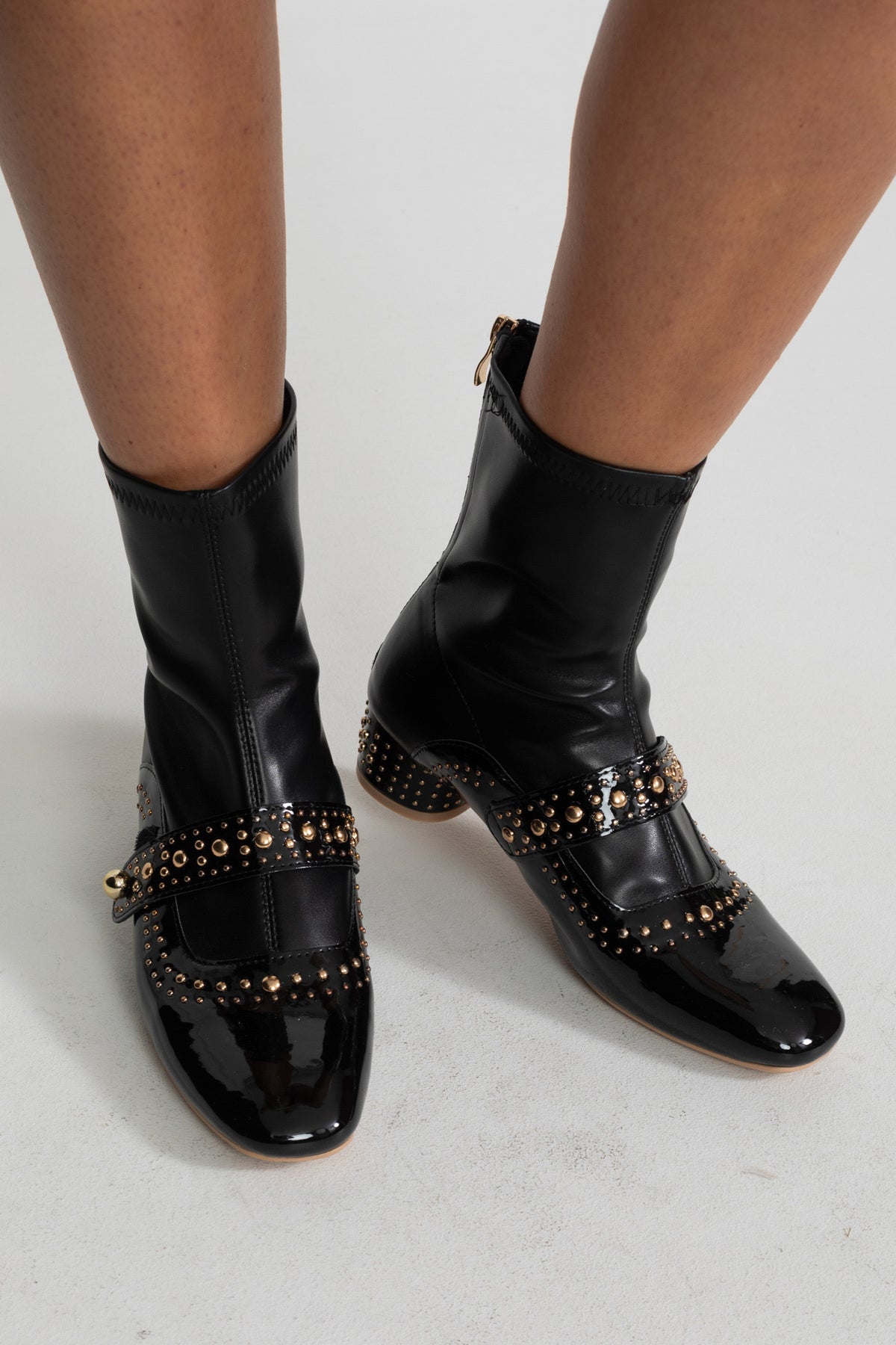 Studded Ankle Boots With Strap Detail – Black