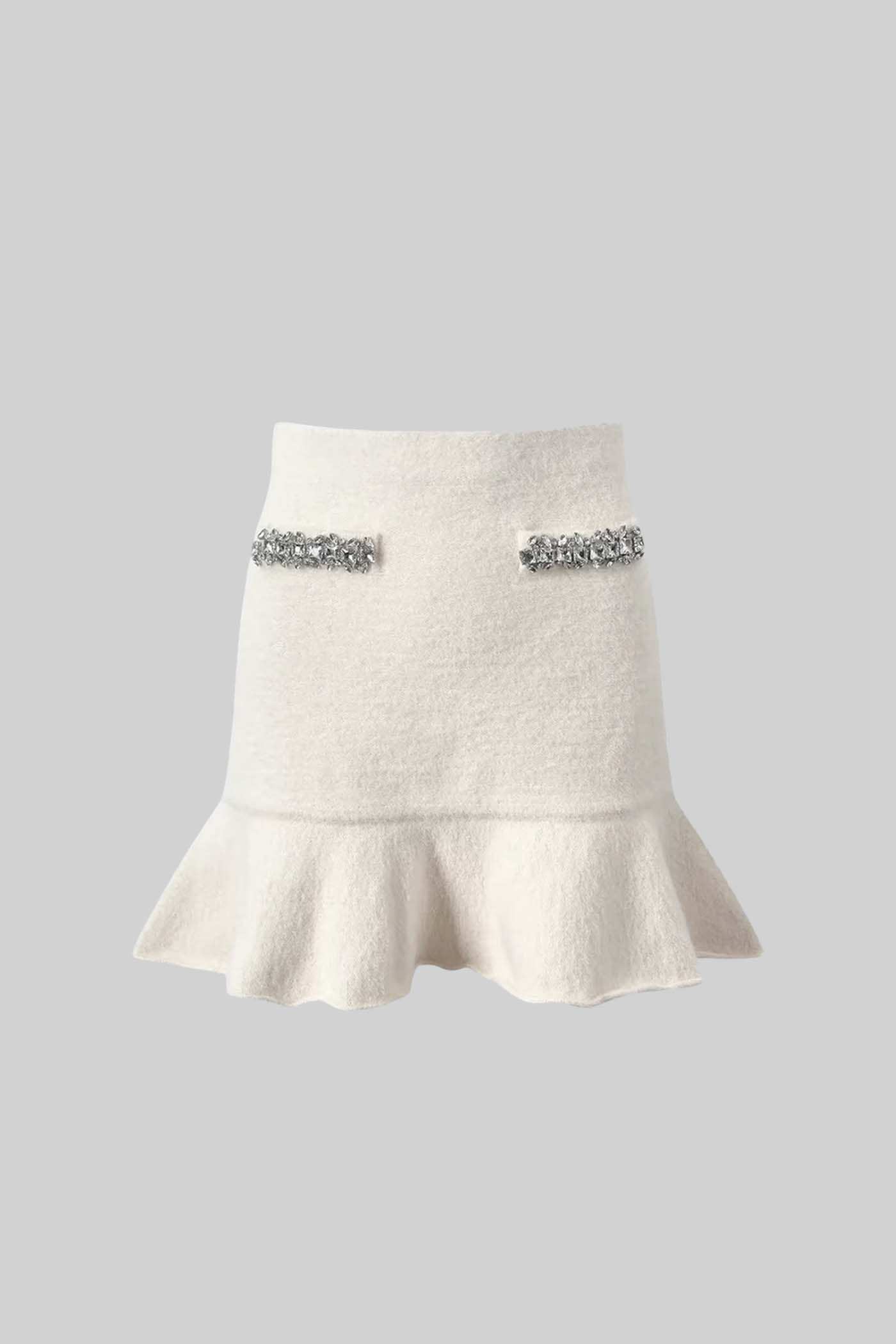 Soft Co-ord Set With Long Sleeves, Mini Skirt And Sparkling Embellishments - White