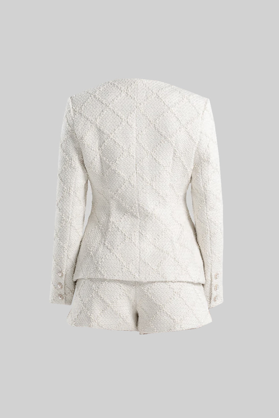 Giacca testurizzata con bottoni dorati e shorts coordinati - Avorio 