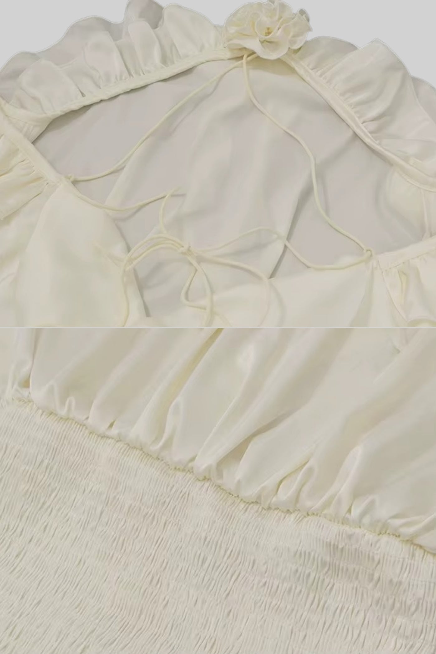 Abito elegante con strati arricciati e maniche svasate - Avorio 