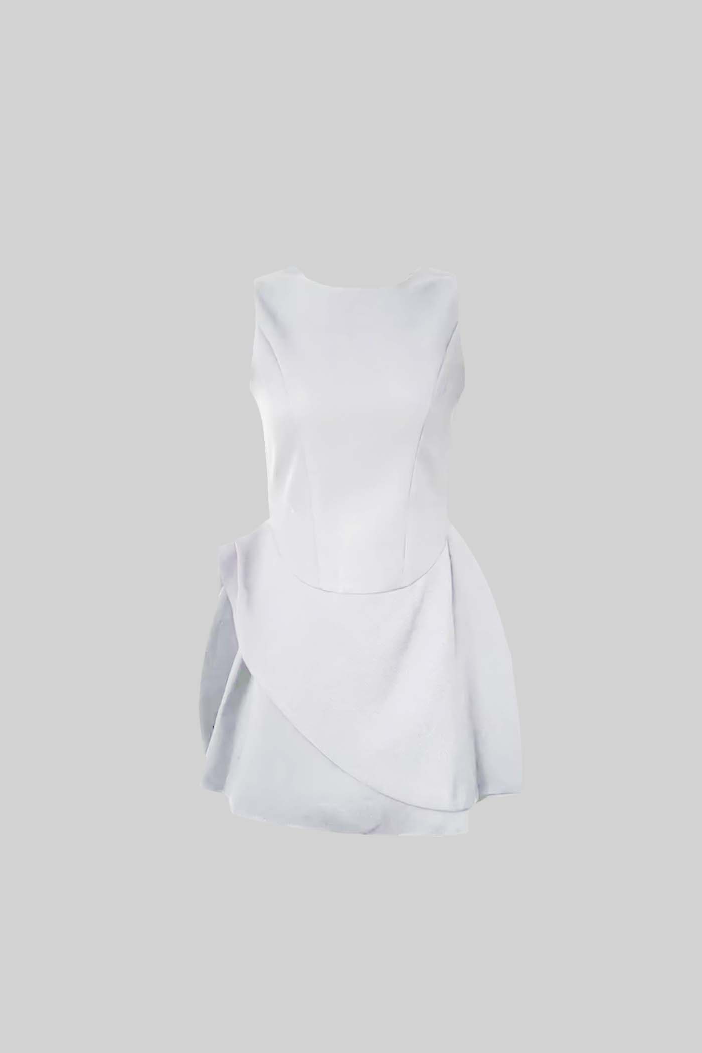 Contemporary Sleeveless Dress With Fitted Bodice And Asymmetrical Skirt - White