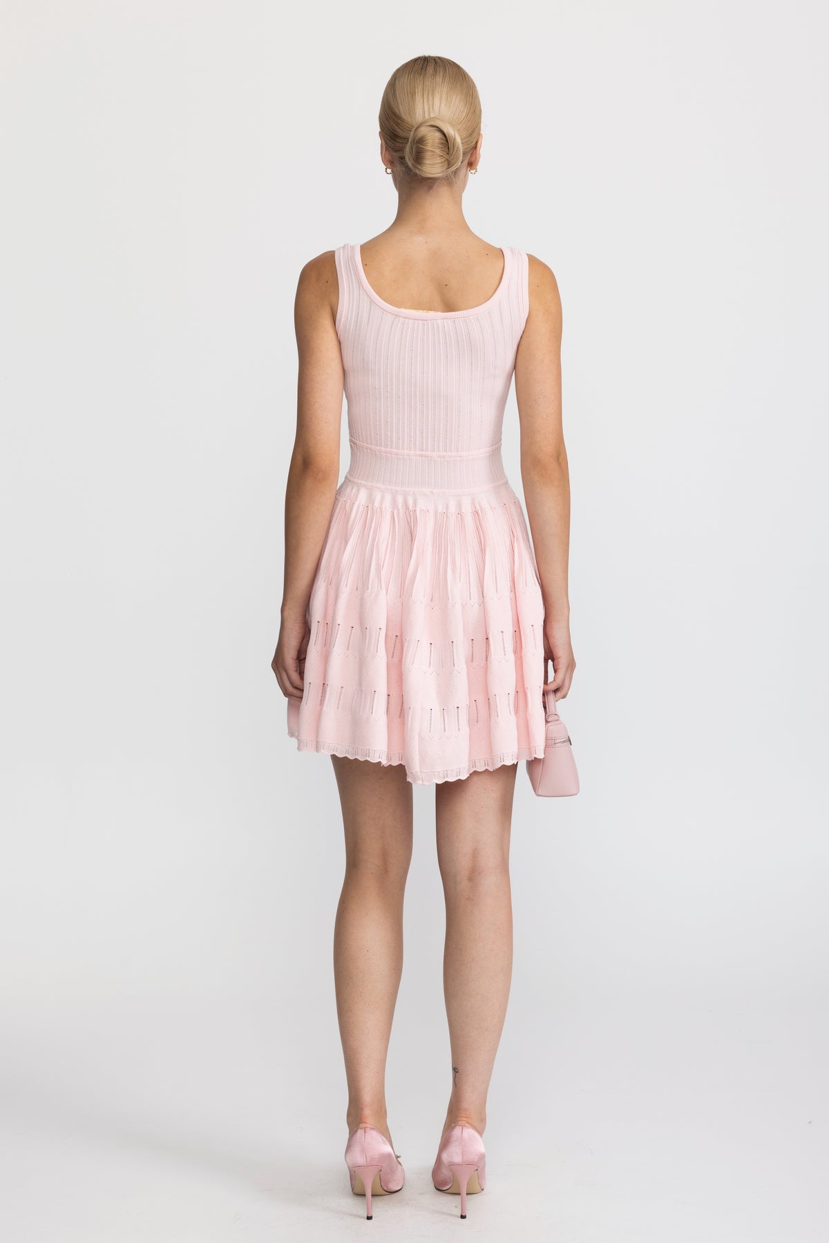 Mini abito skater in maglia pointelle - Rosa 