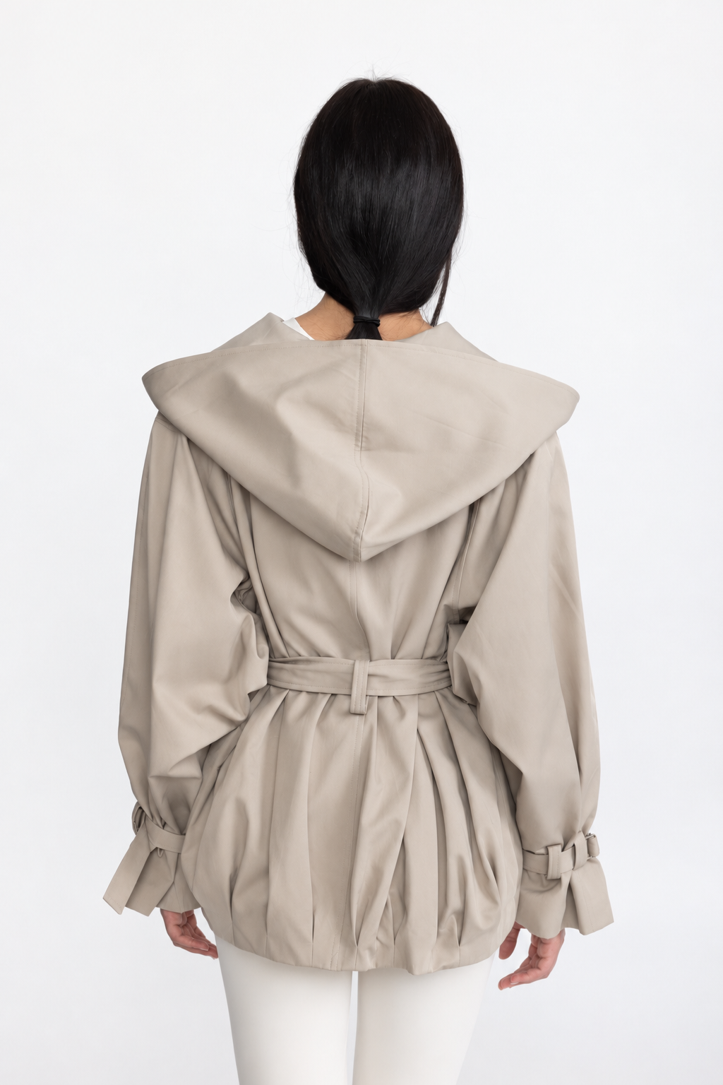 Trench jacket doppiopetto con cappuccio e cintura - Stone 