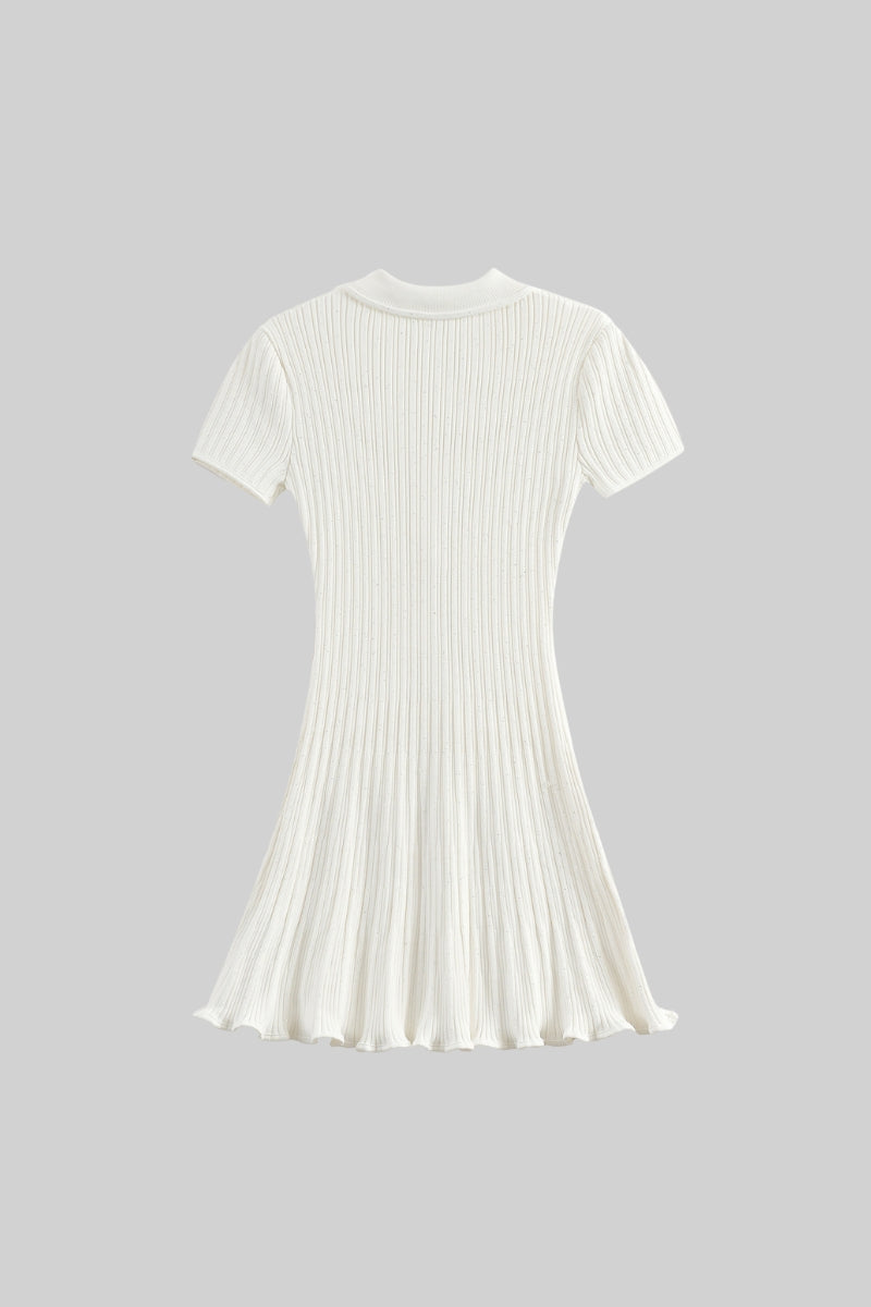 Abito a clessidra con diamanti a maniche corte - Bianco 