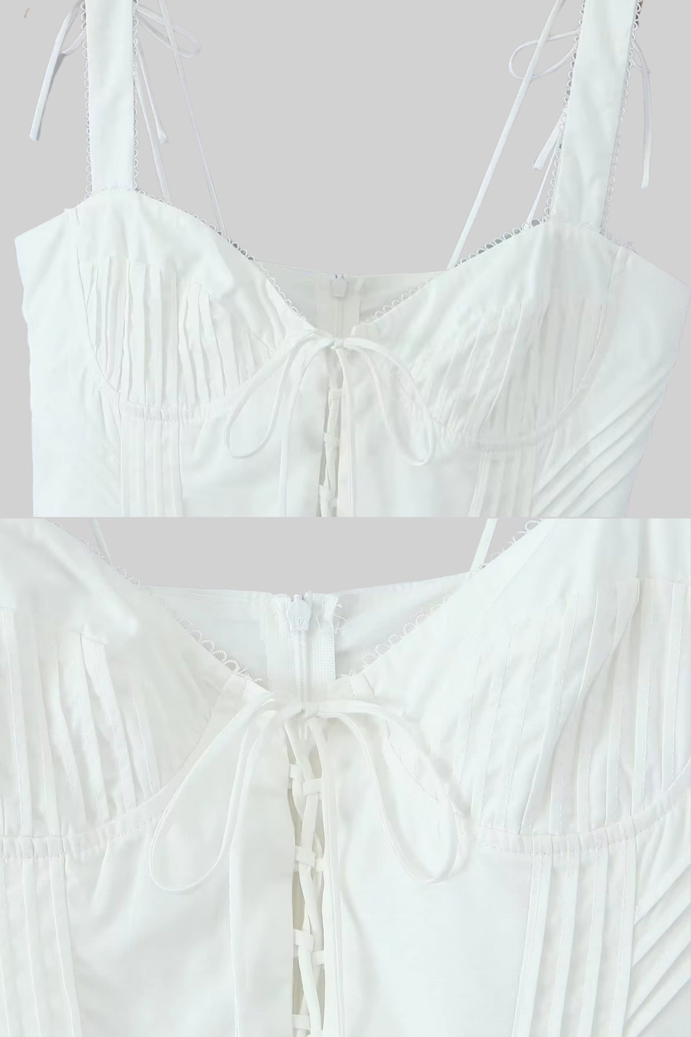 Corset Style Sleeveless Dress With Lace-Up Front Detailing - White