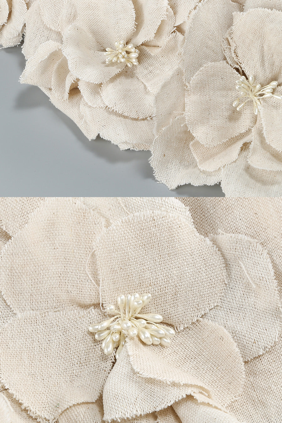 Abito bustier con applicazioni floreali 3D - Avorio 