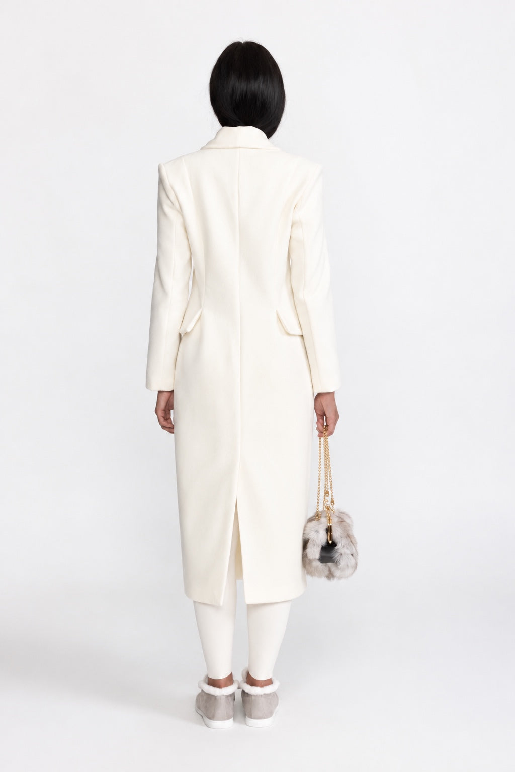 Sculpted Shoulder Tailored Longline Coat - Off-White