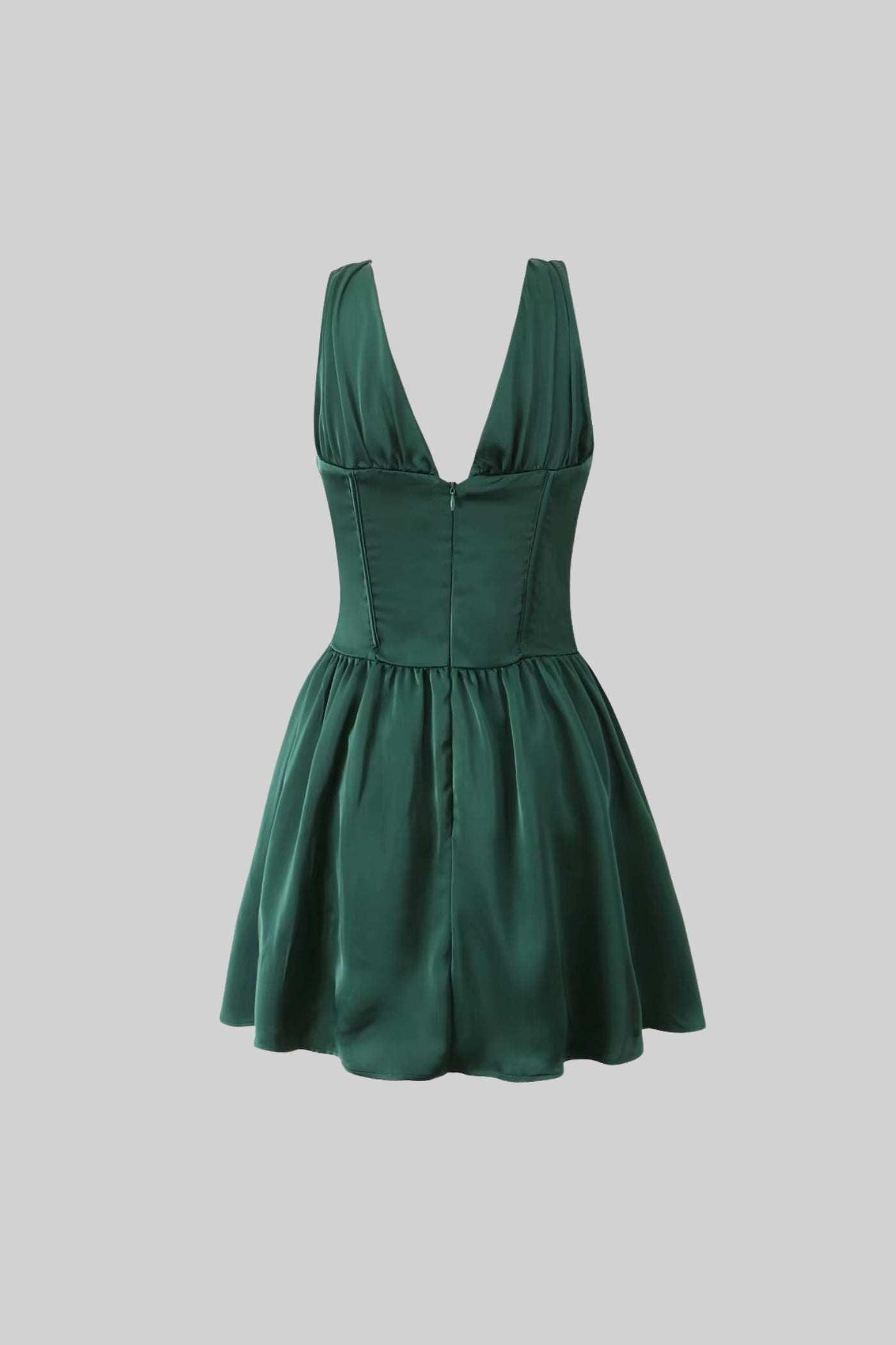 Abito elegante senza maniche con corsetto e scollatura profonda a V - Verde scuro 