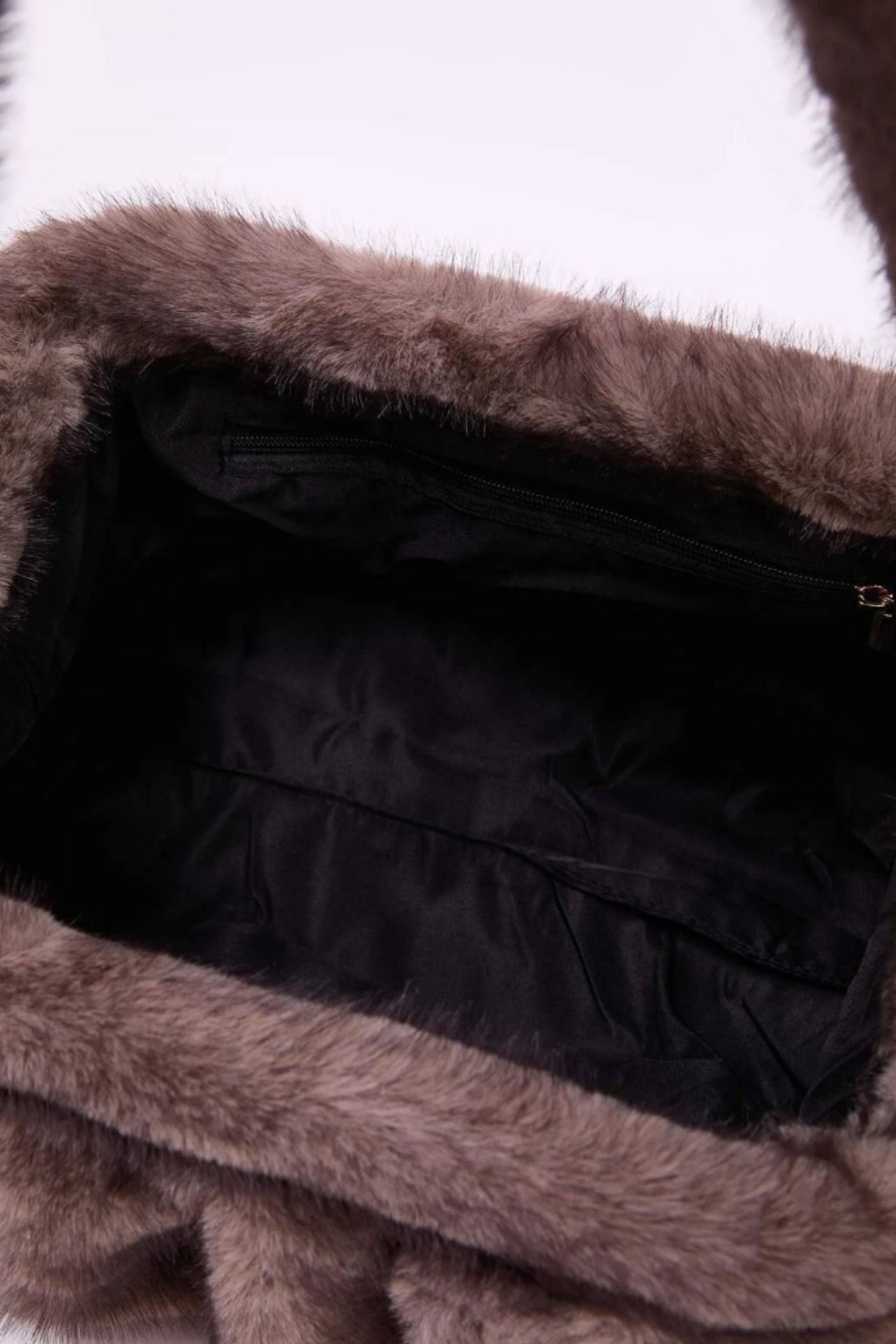 Faux Fur Shoulder Bag with Ruched Design – Khaki