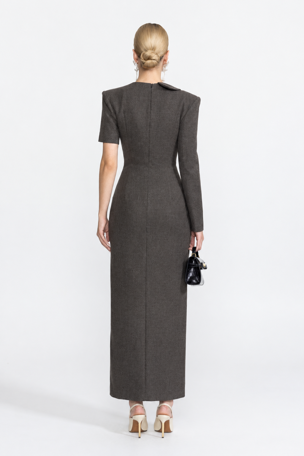 Abito maxi blazer asimmetrico con bustier in pizzo - antracite 