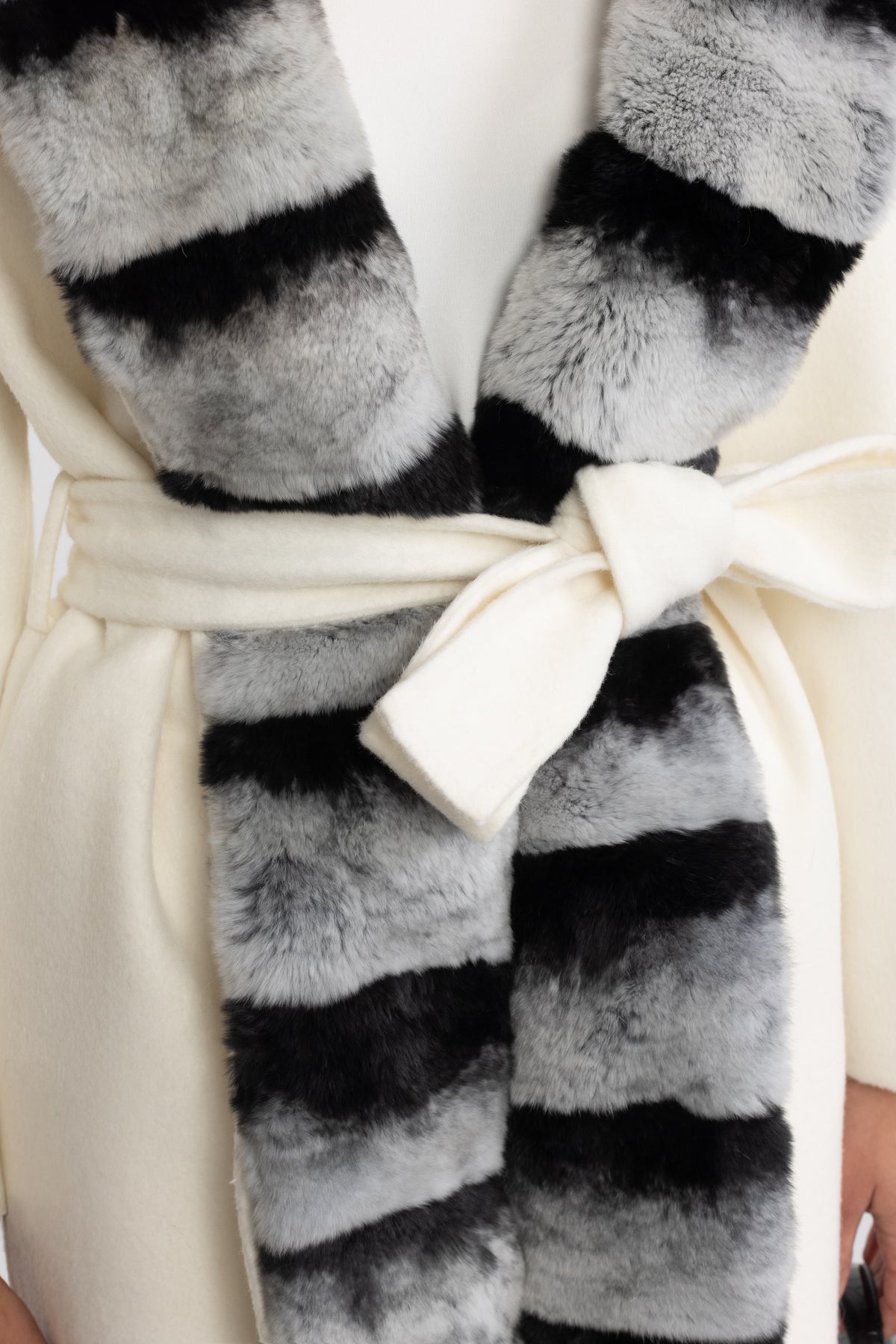 Rex Rabbit Fur Trim Hooded Wool Wrap Coat - Ivoire