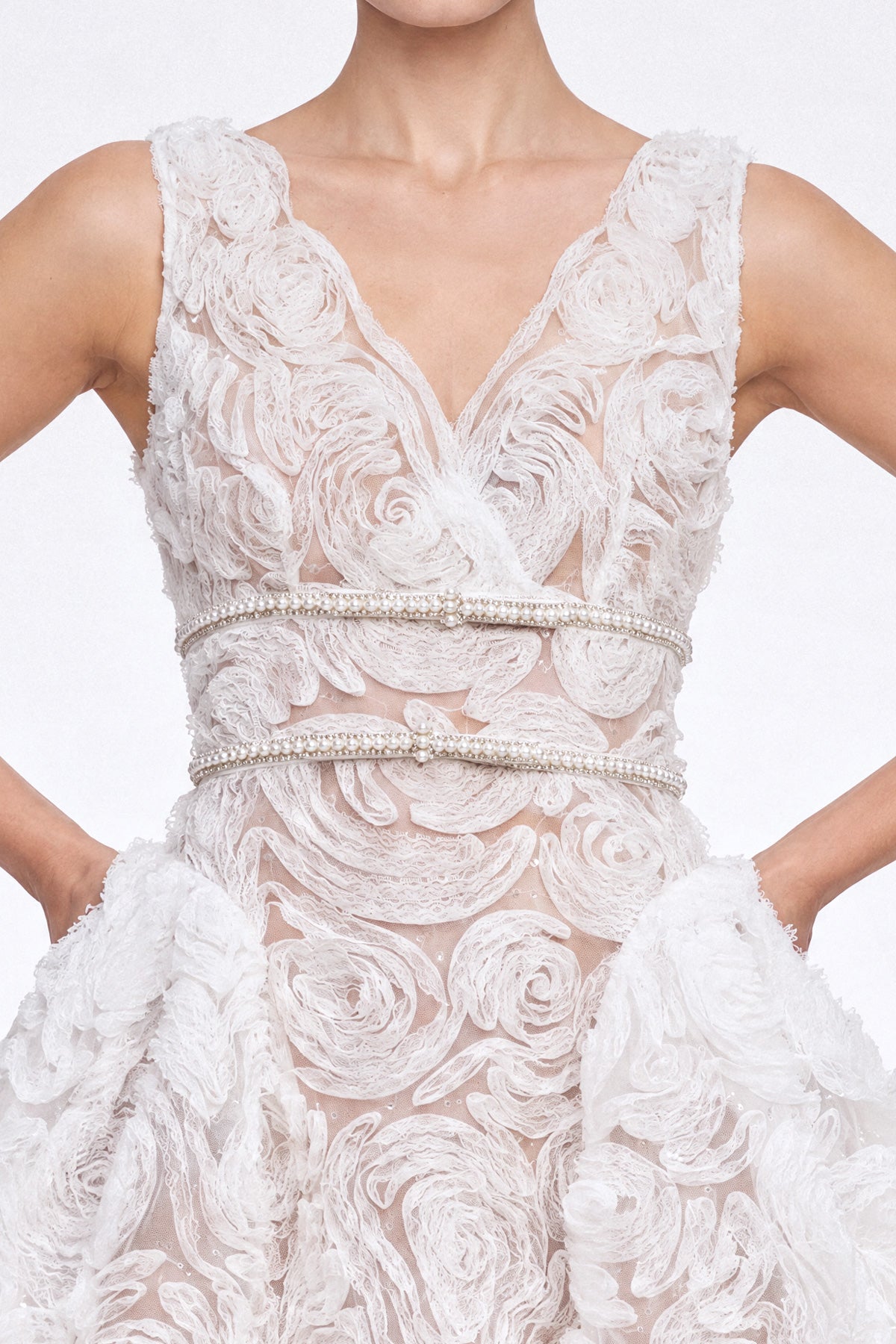 Rosette Embroidered Tulle Mini Dress - Ivoire