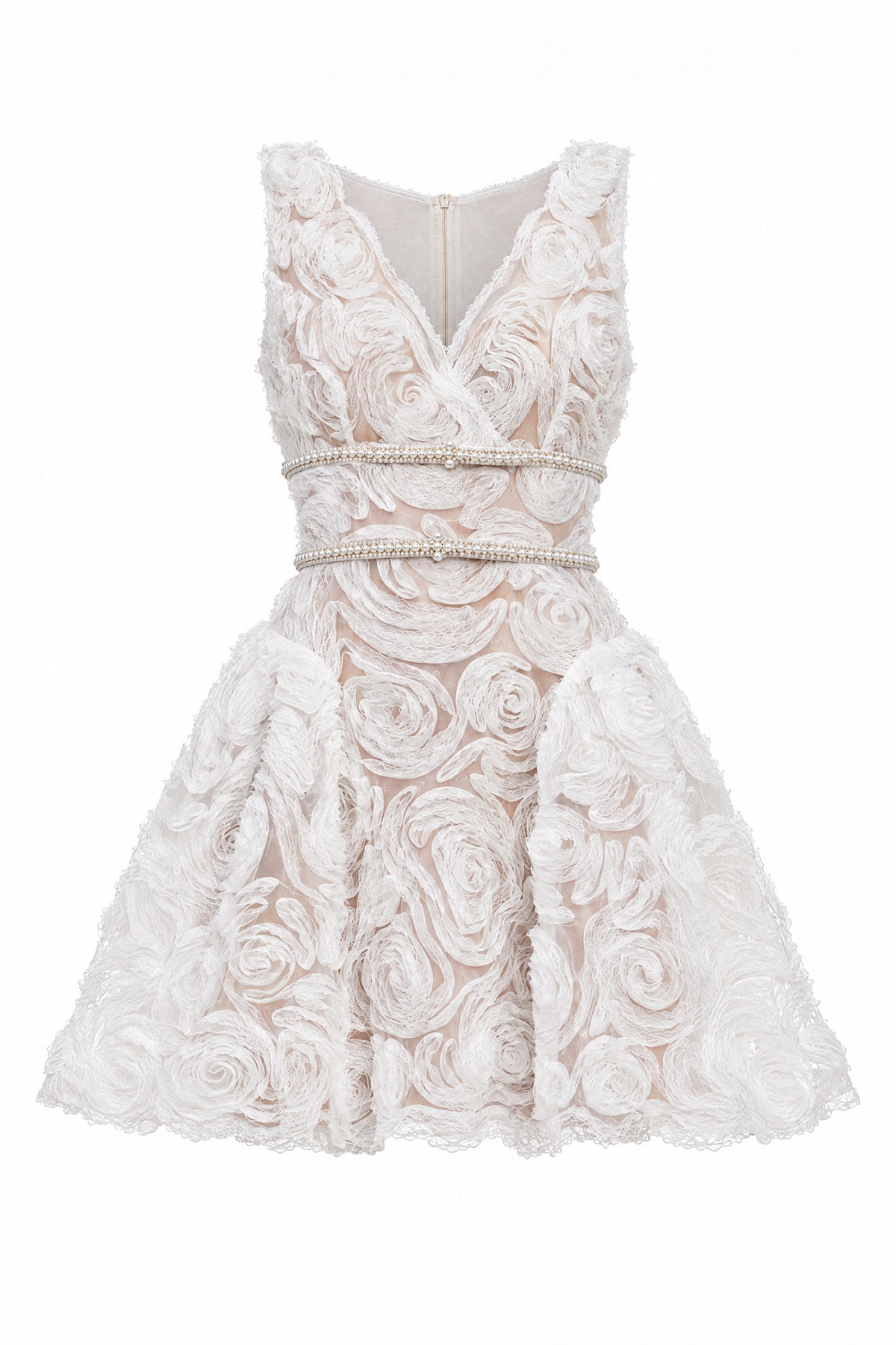 Rosette Embroidered Tulle Mini Dress - Ivoire