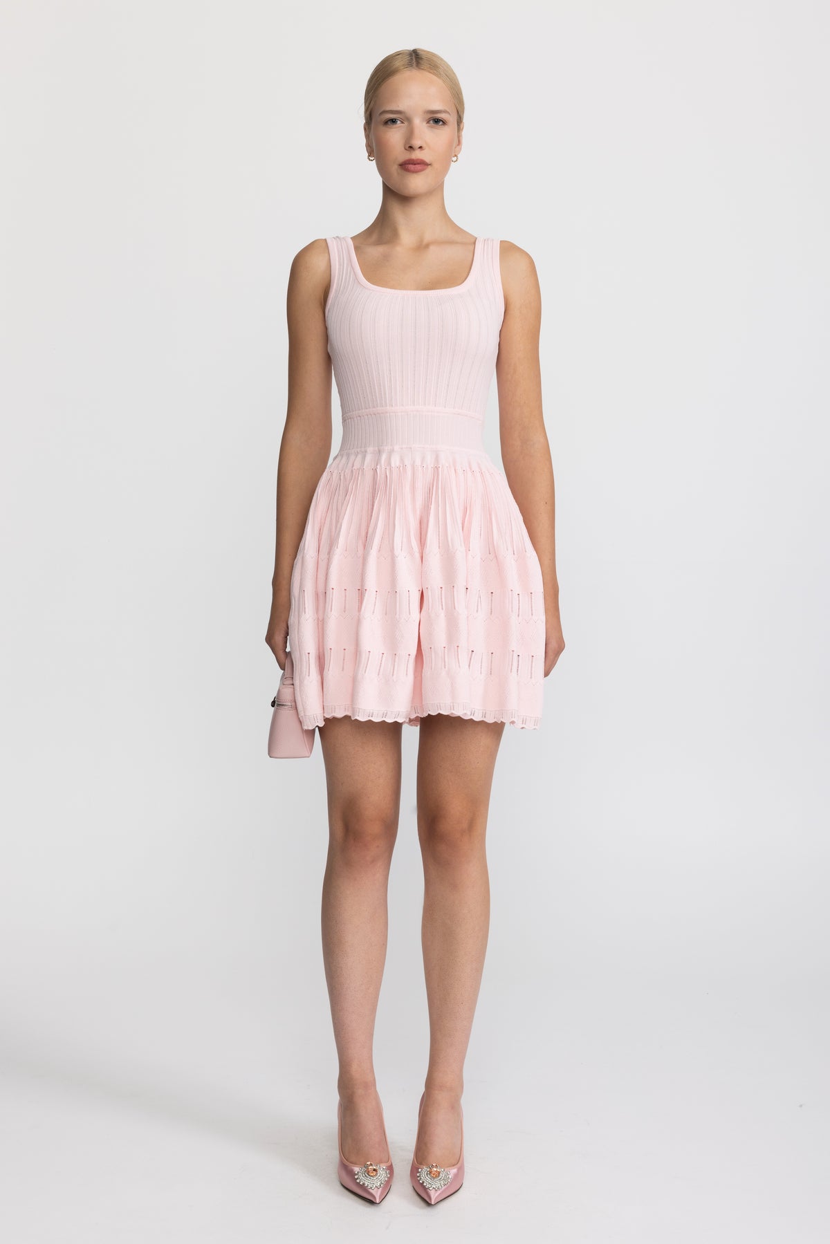 Mini abito skater in maglia pointelle - Rosa 