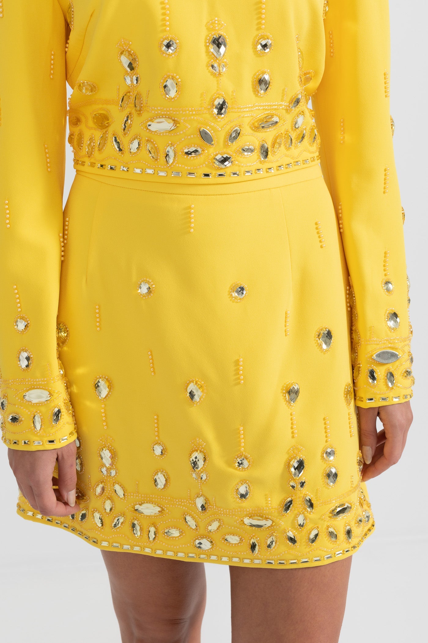 Co-Ord con Strass e Minigonna - Giallo 