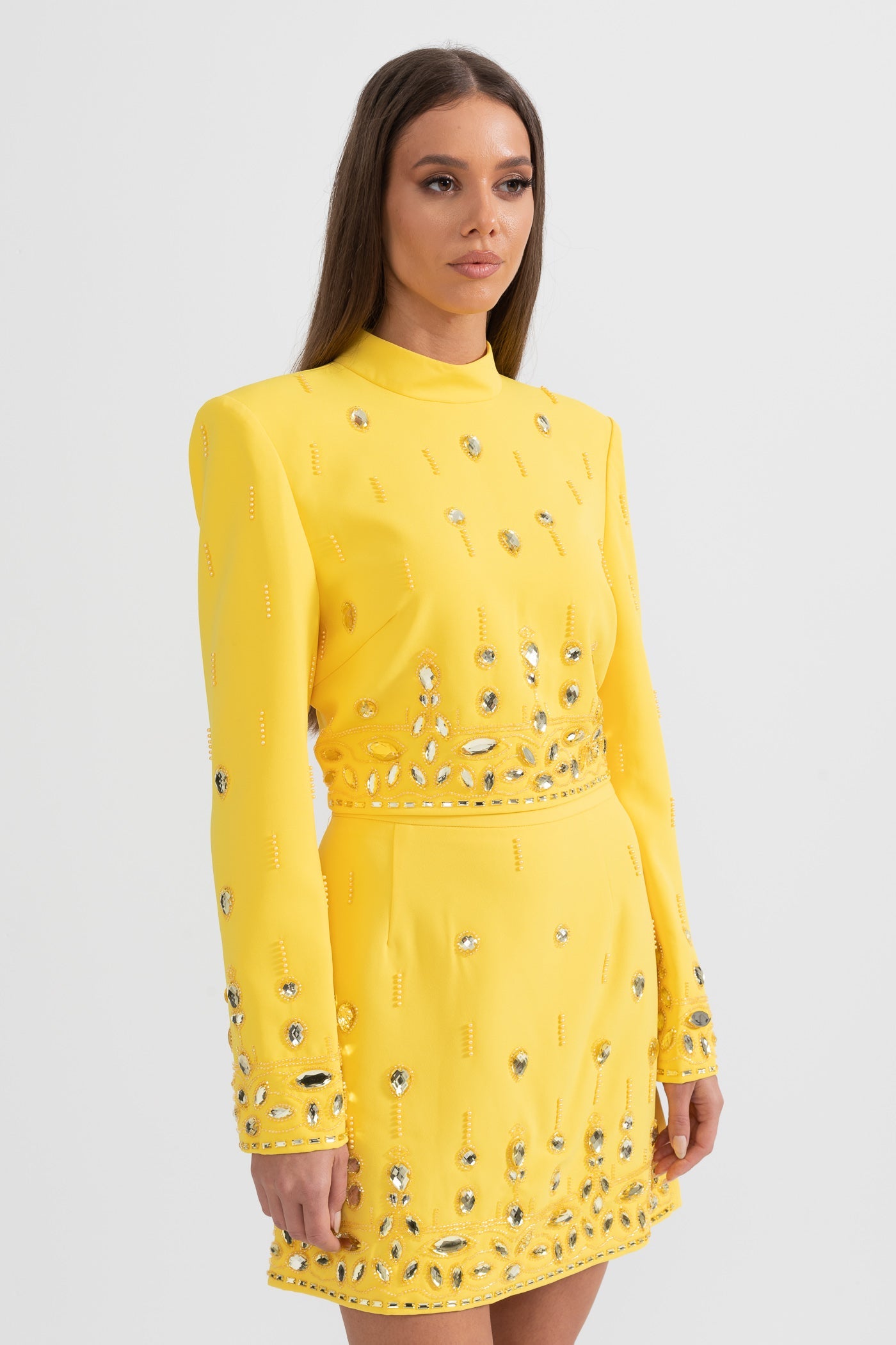 Co-Ord con Strass e Minigonna - Giallo 