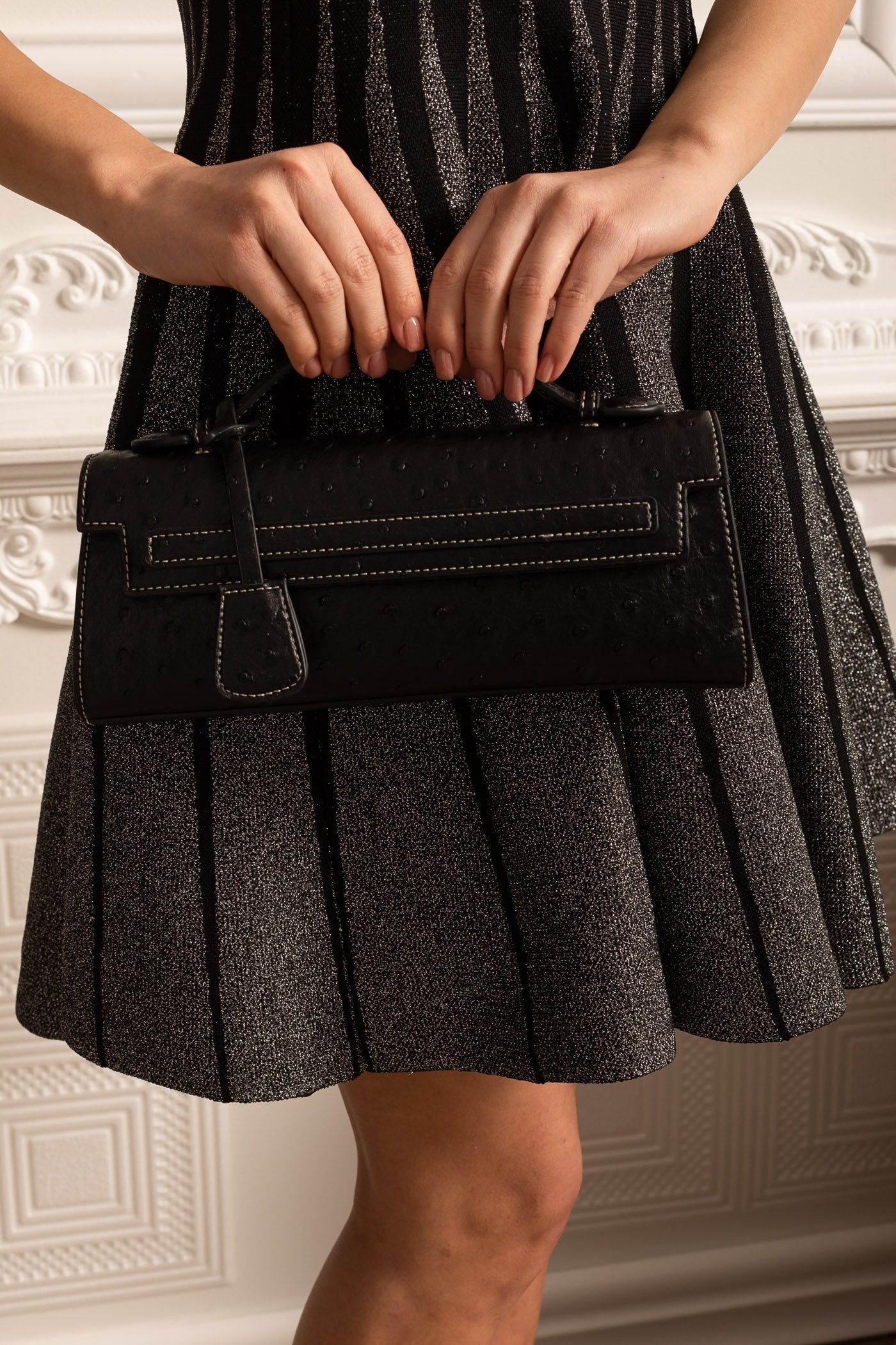 Borsa rettangolare sofisticata con motivo a pois - Nero 