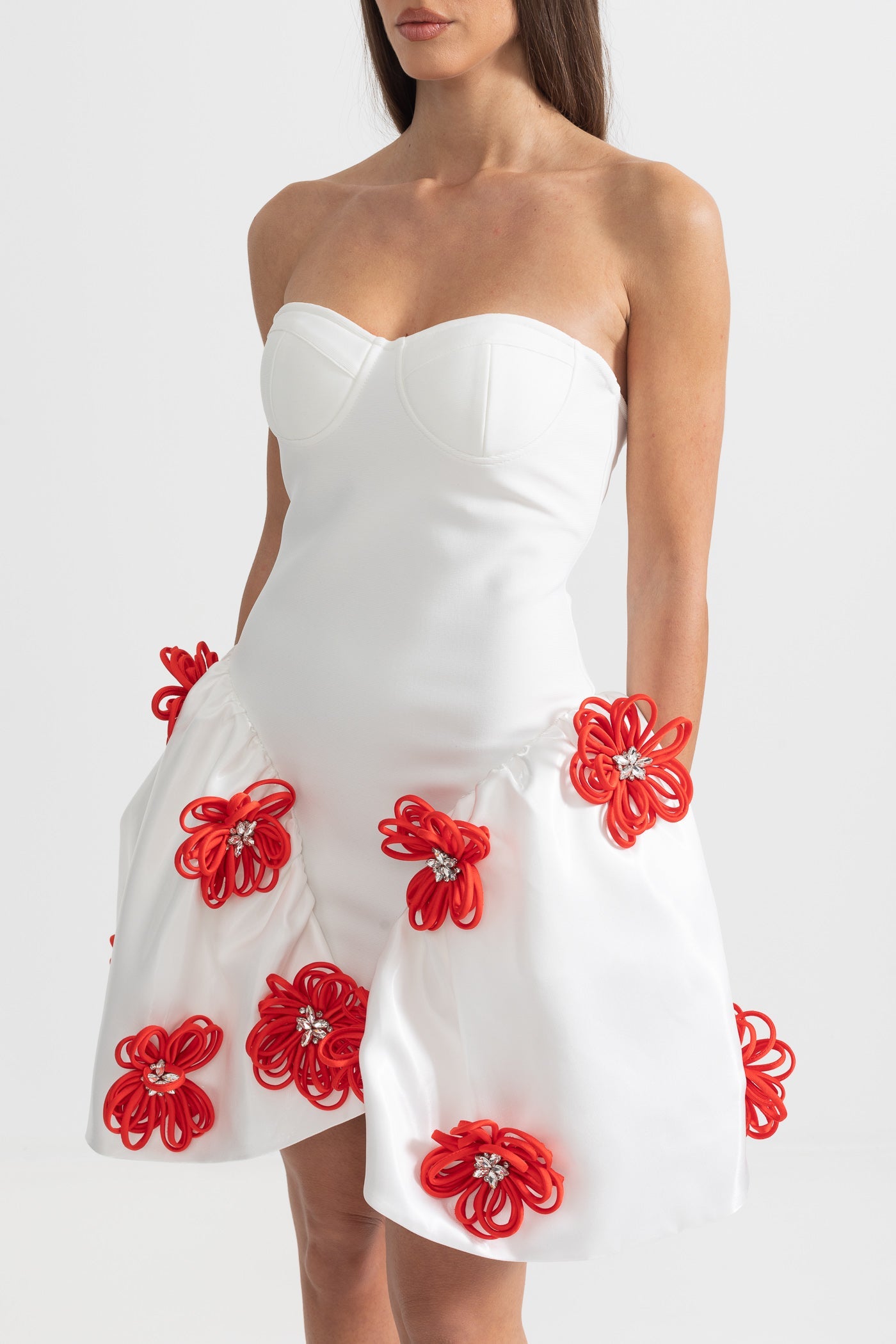 Abito mini elegante con decorazioni floreali 3D argento - Bianco 