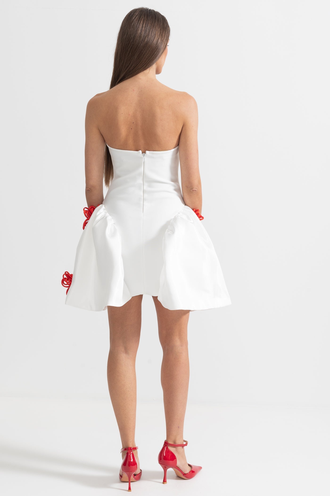 Abito mini elegante con decorazioni floreali 3D argento - Bianco 