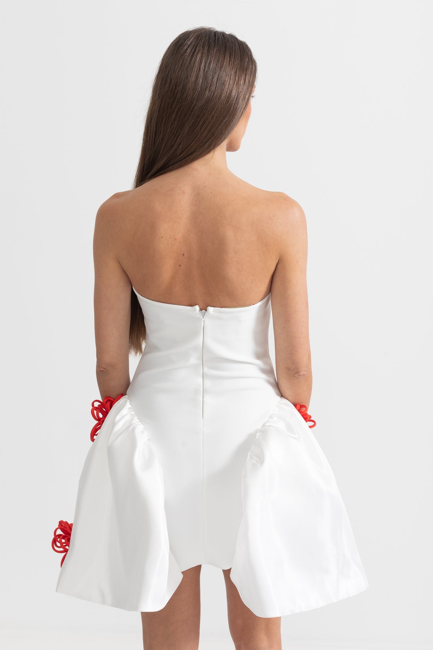 Abito mini elegante con decorazioni floreali 3D argento - Bianco 