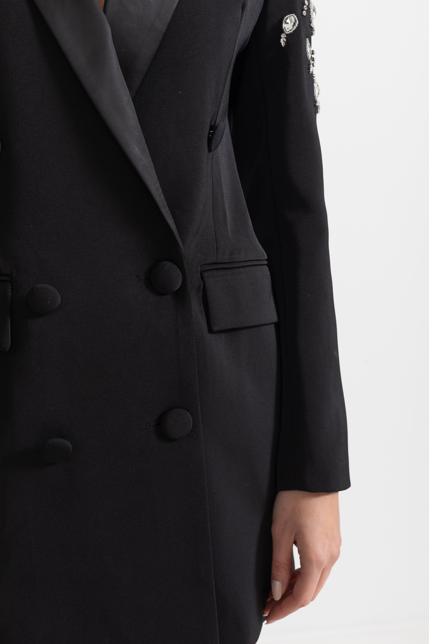 Blazer elegante con spalle impreziosite da diamanti - Nero 