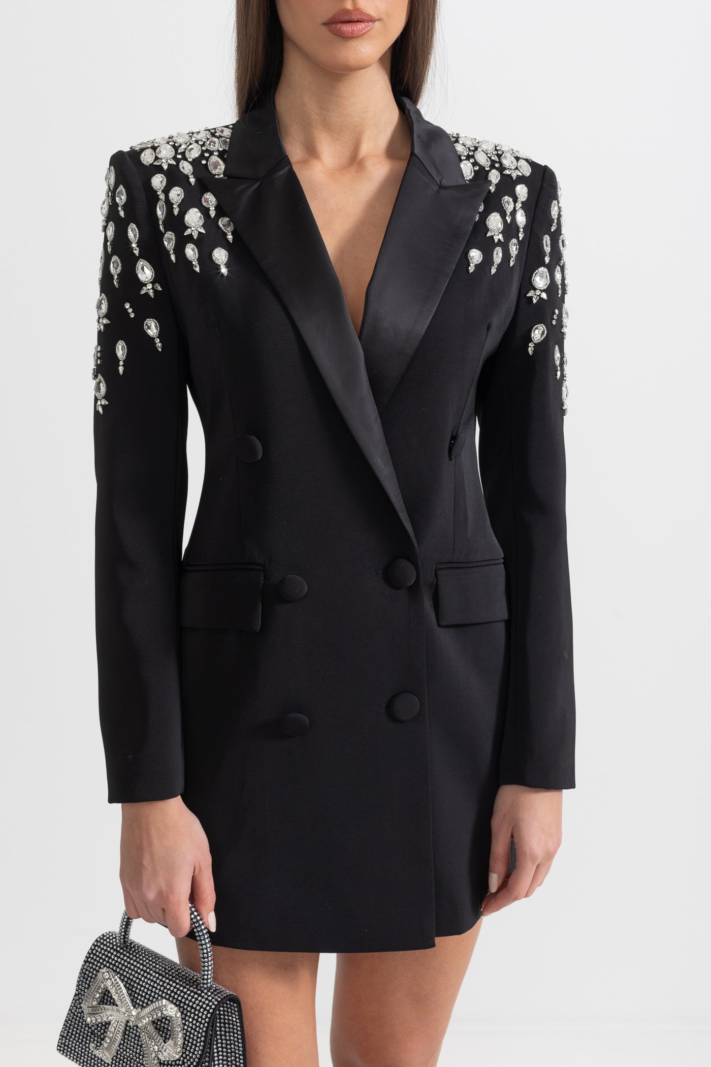 Blazer elegante con spalle impreziosite da diamanti - Nero 