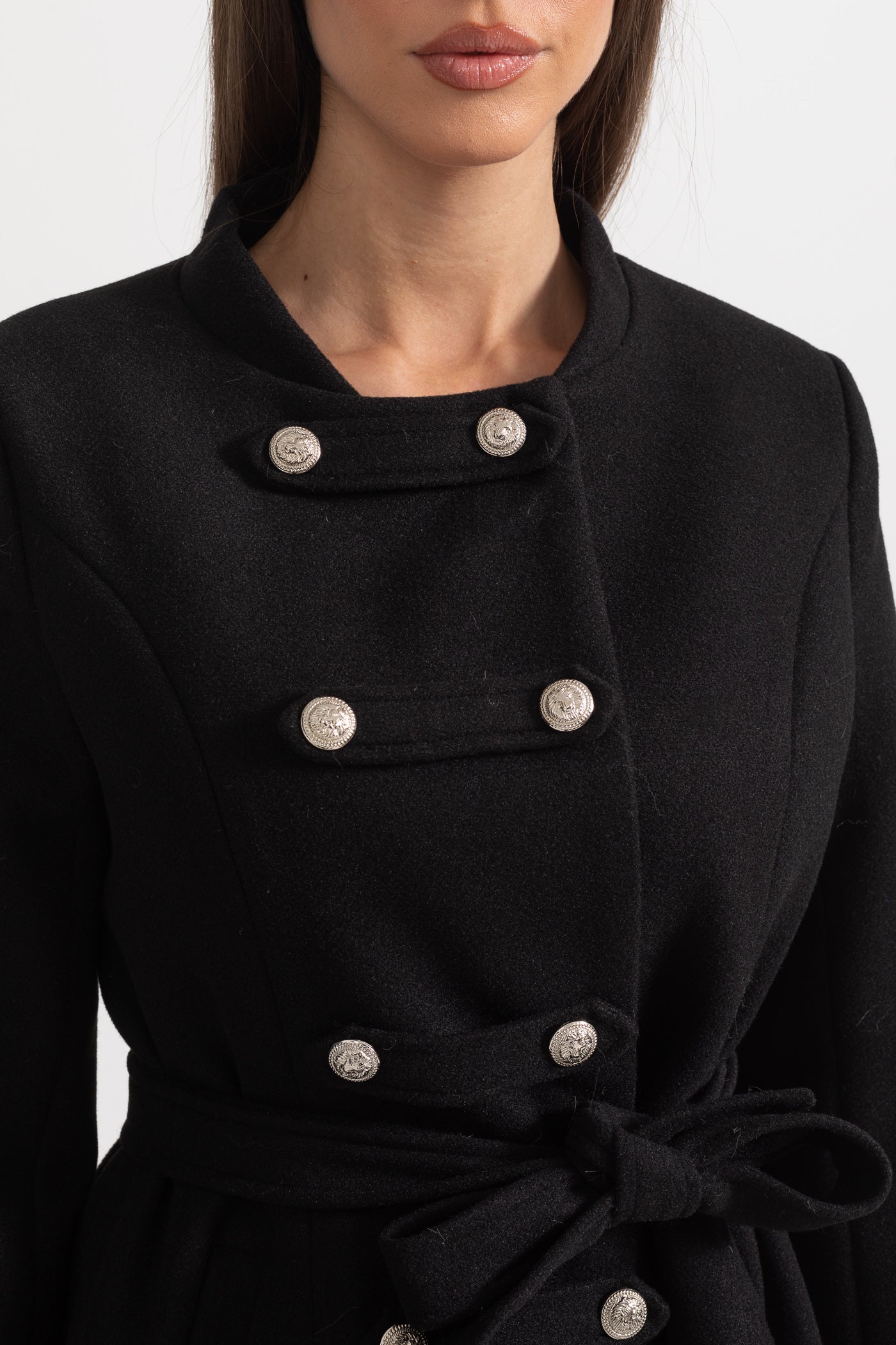 Double-Breasted Coat With Detachable Cape - Black