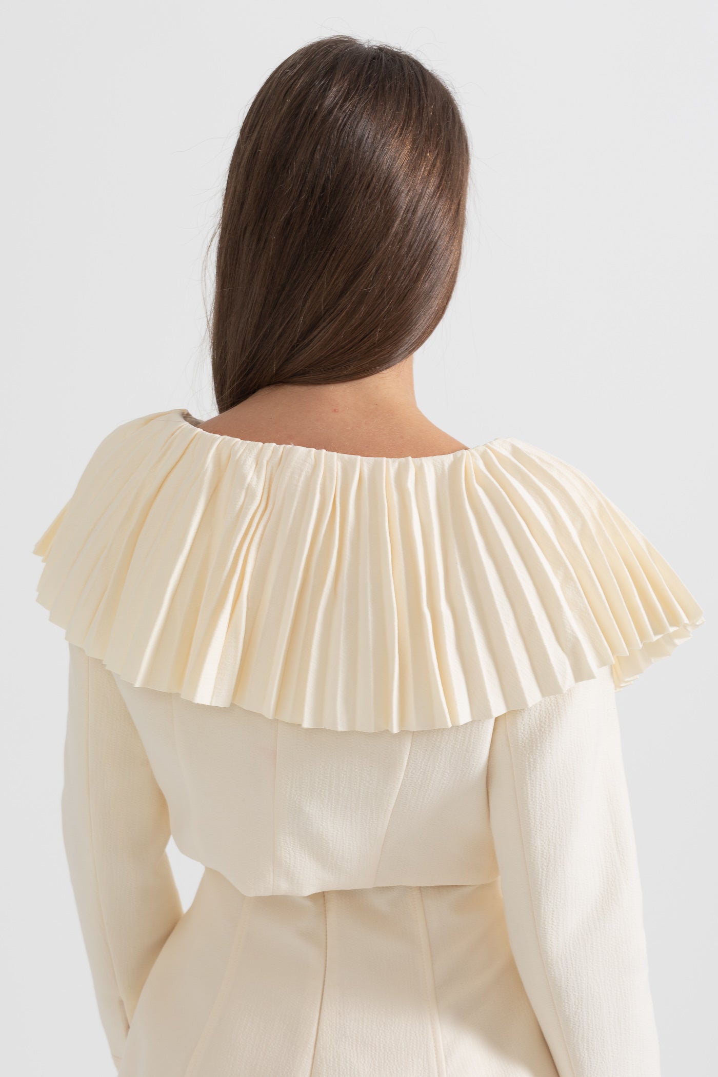 Elegante abito 3 pezzi con colletto e gonna plissettati e staccabili - Ivoire 