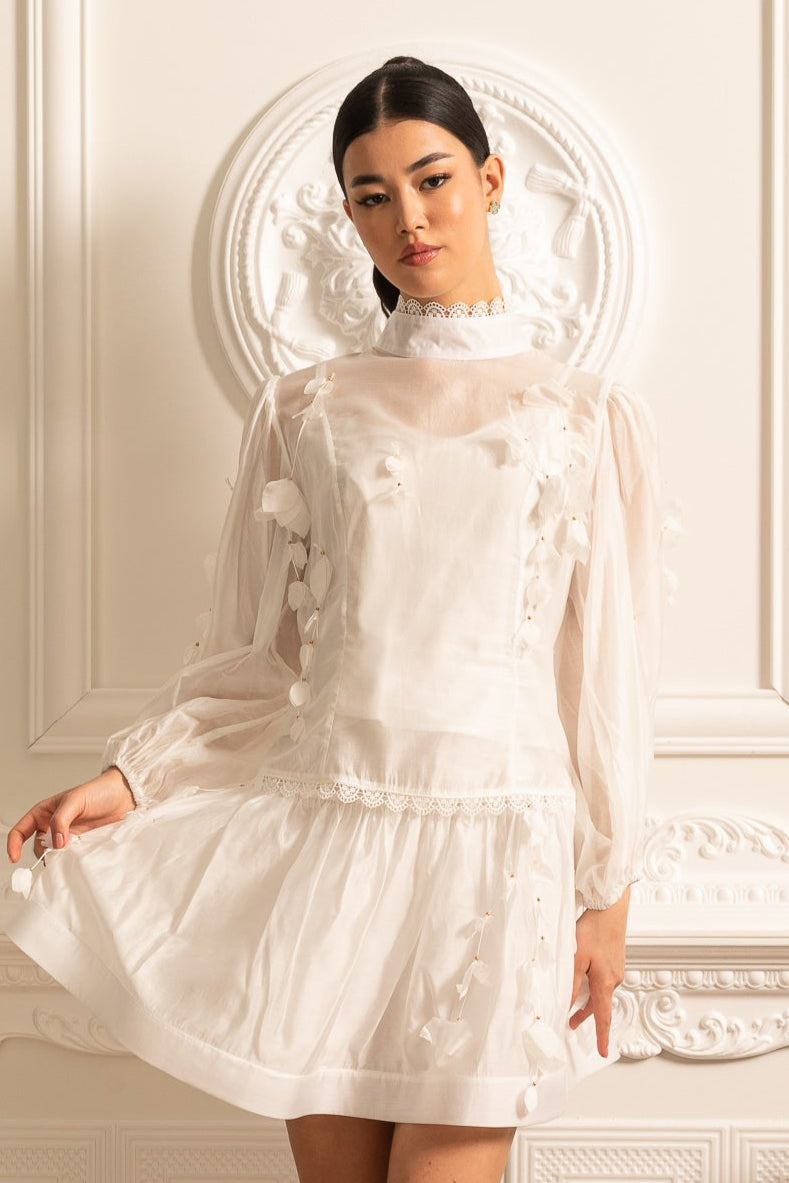Elegant Floral Co-Ord With Delicate Lace Trim Accents - White