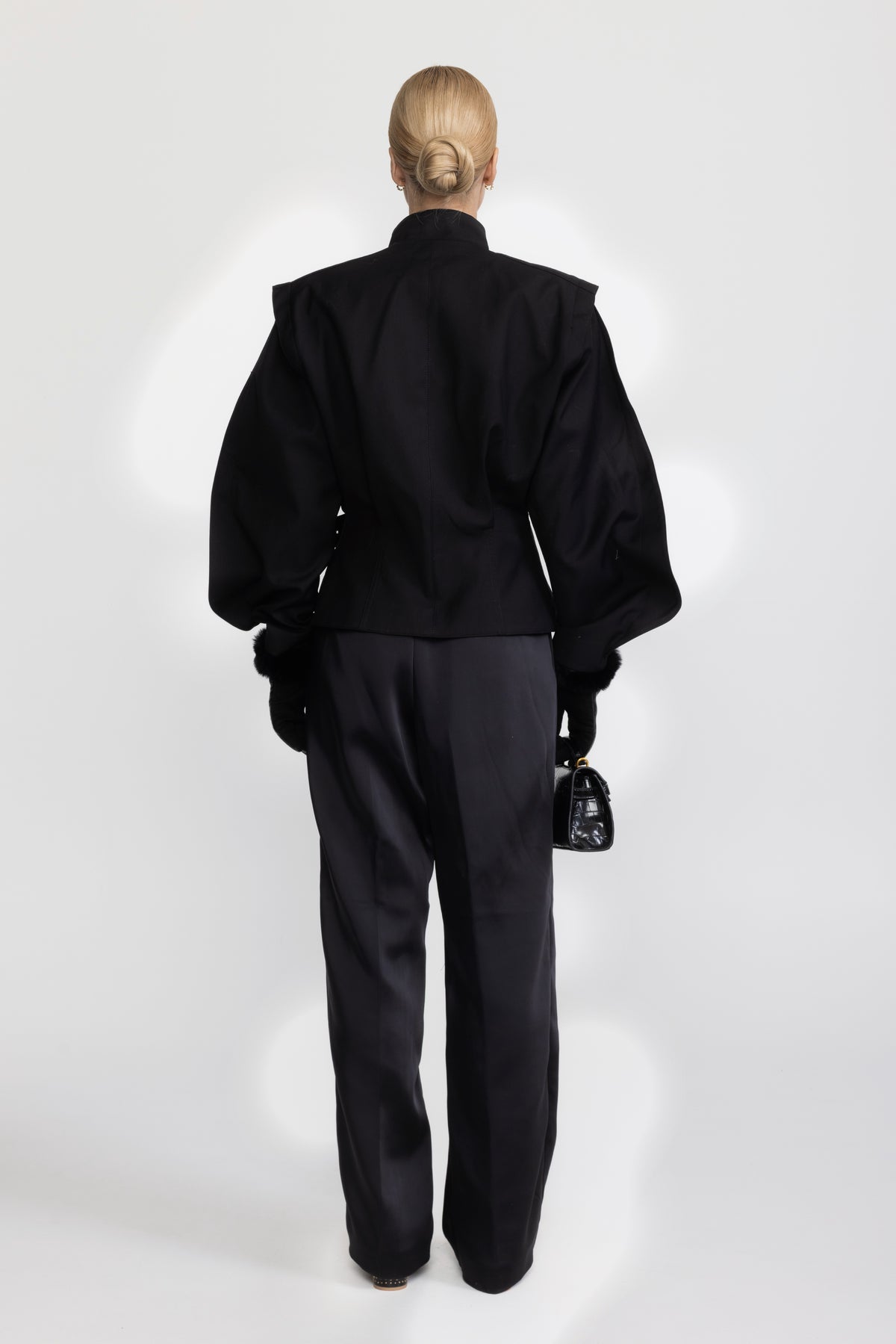 Structured Balloon Sleeve Wrap Jacket - Black