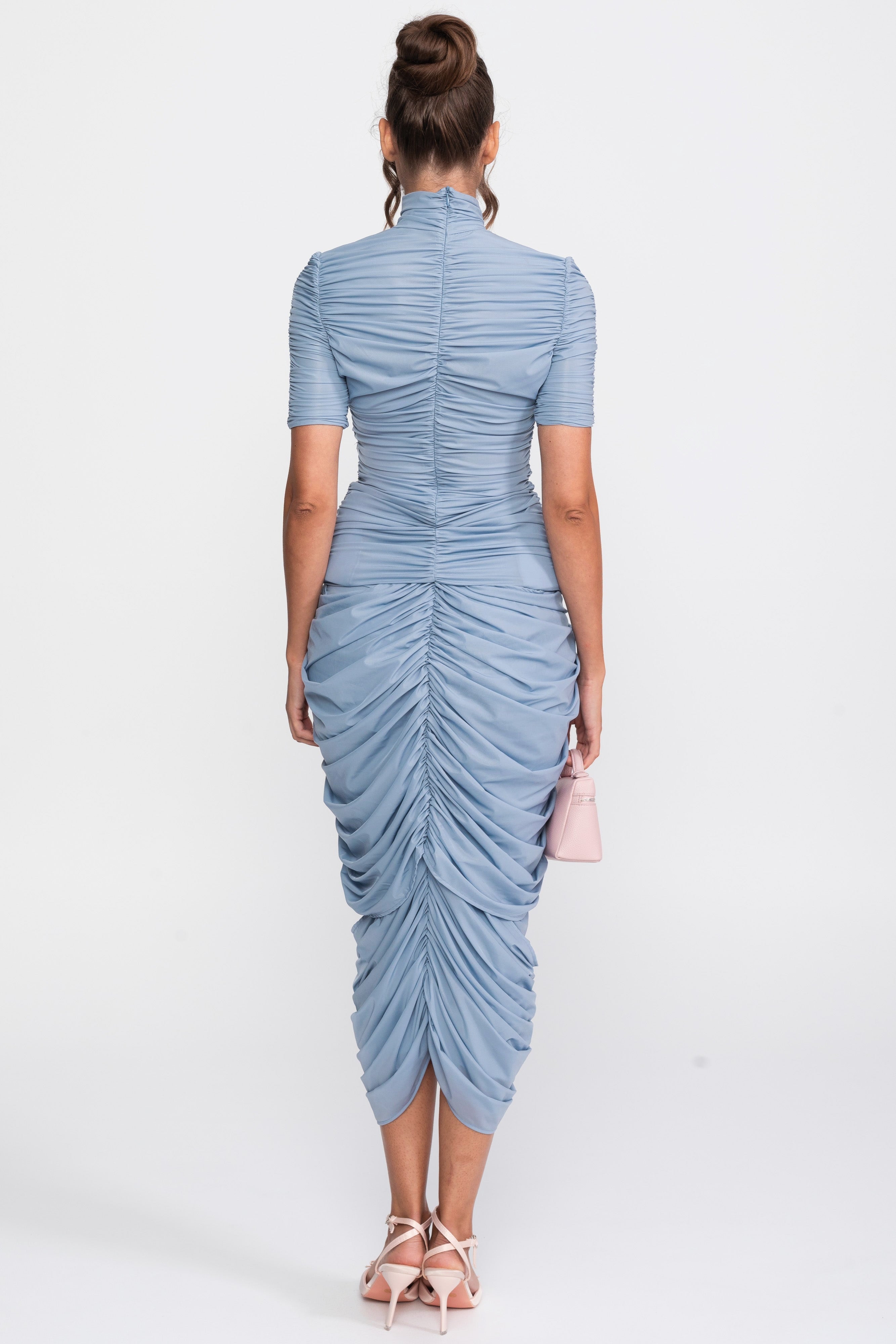 Coordinato Rosette con top arricciato e gonna midi coordinata - Blu 