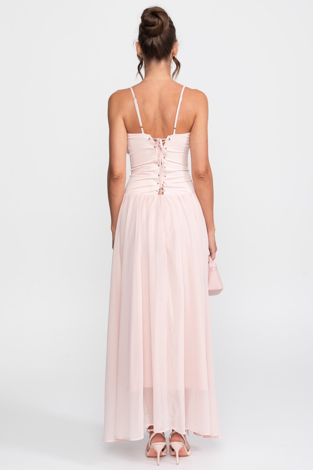 Abito in chiffon con bustier e vita bassa - Rosa 