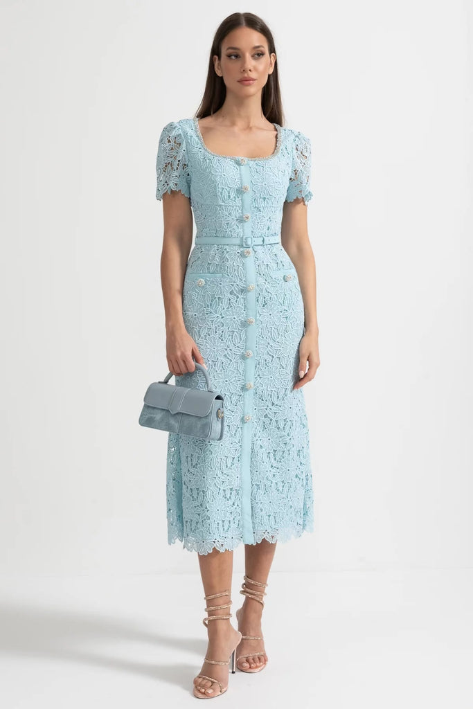 Abito Midi in Pizzo Azure Delicato - Baby Blue 